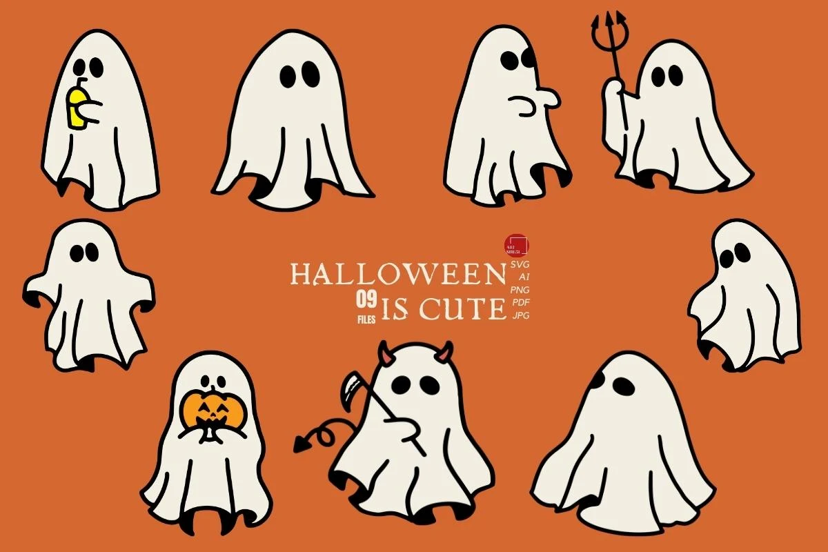 Cute Halloween Art Bundle featuring ghosts and pumpkin