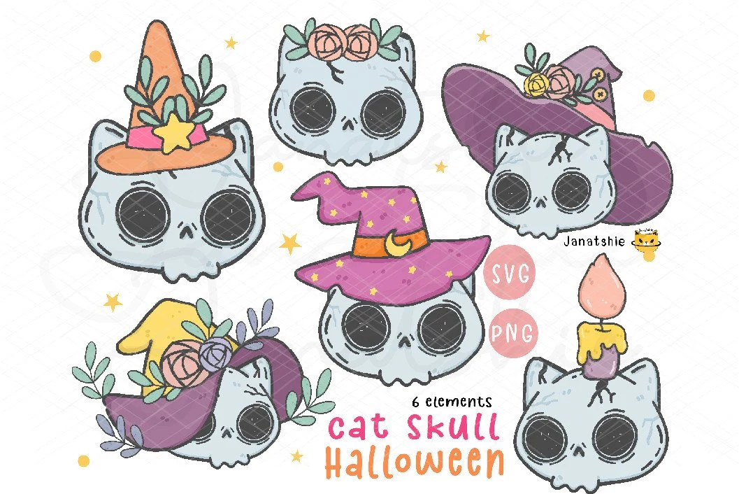 Cute Halloween Cat Skull Svg Digital Cli clipart design preview