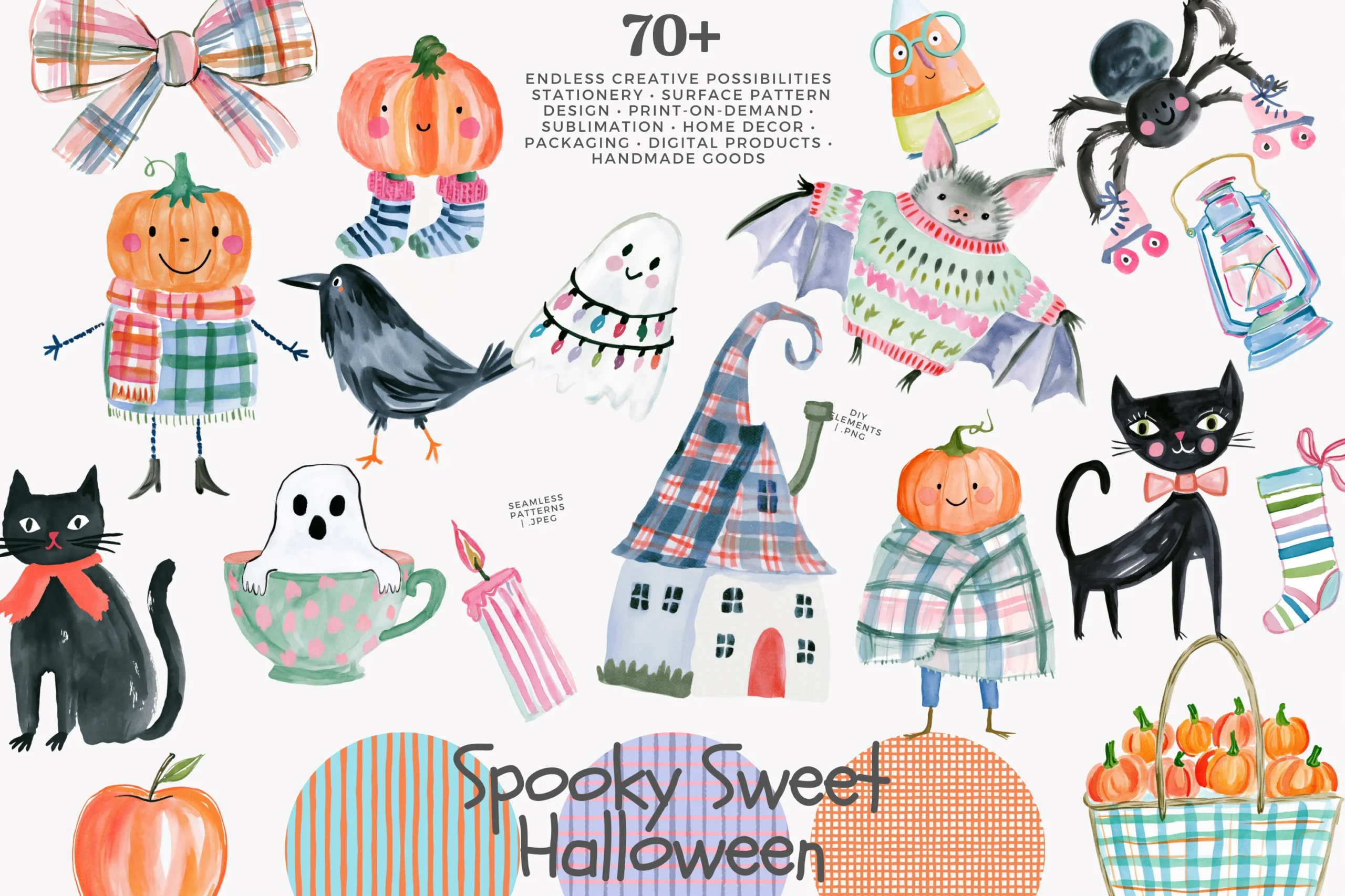 Cute Halloween Clipart Collection featuring pumpkins and black cats
