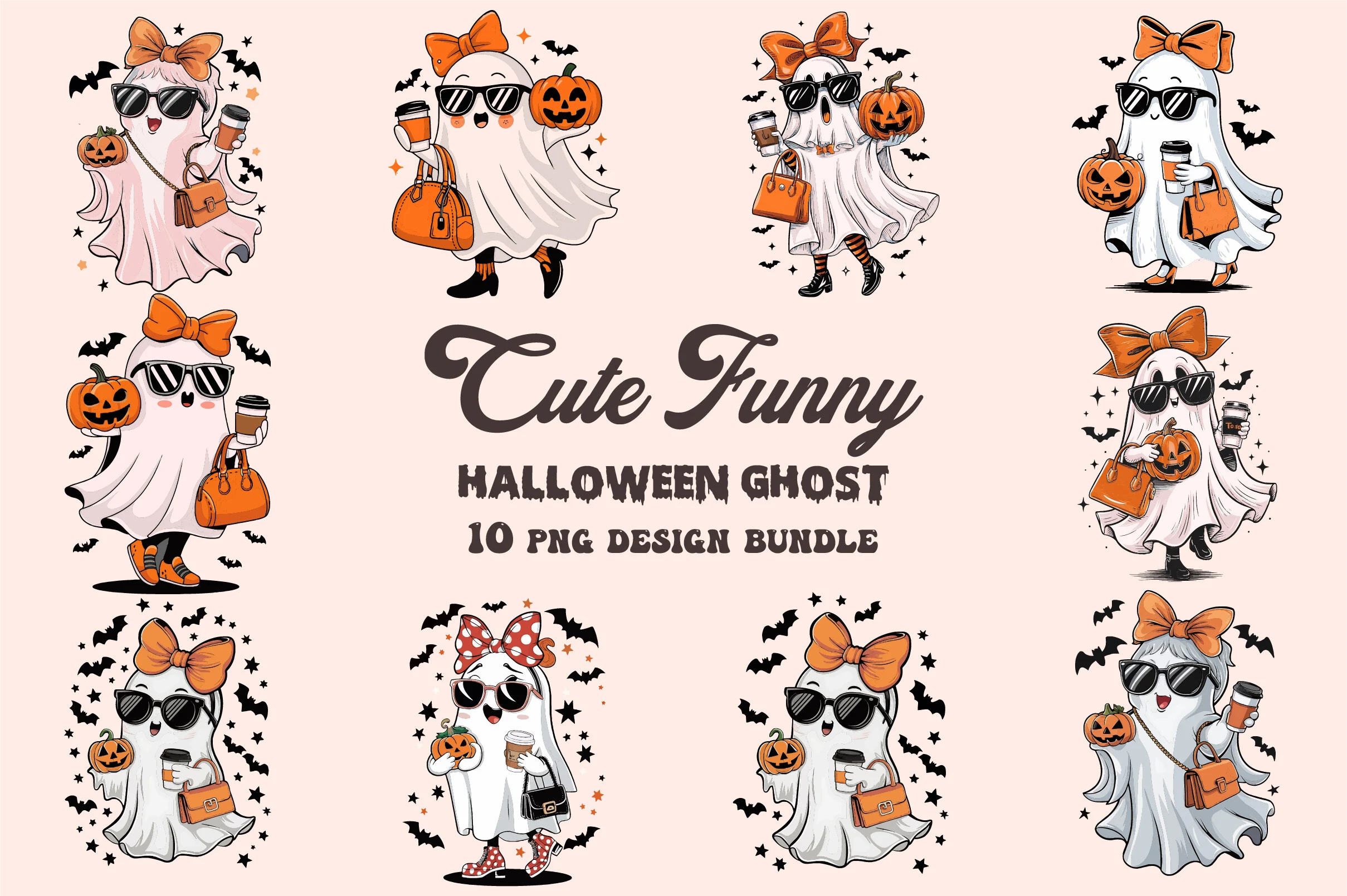 Cute Halloween Clipart Ghost Png Bundle featuring ghost and pumpkin