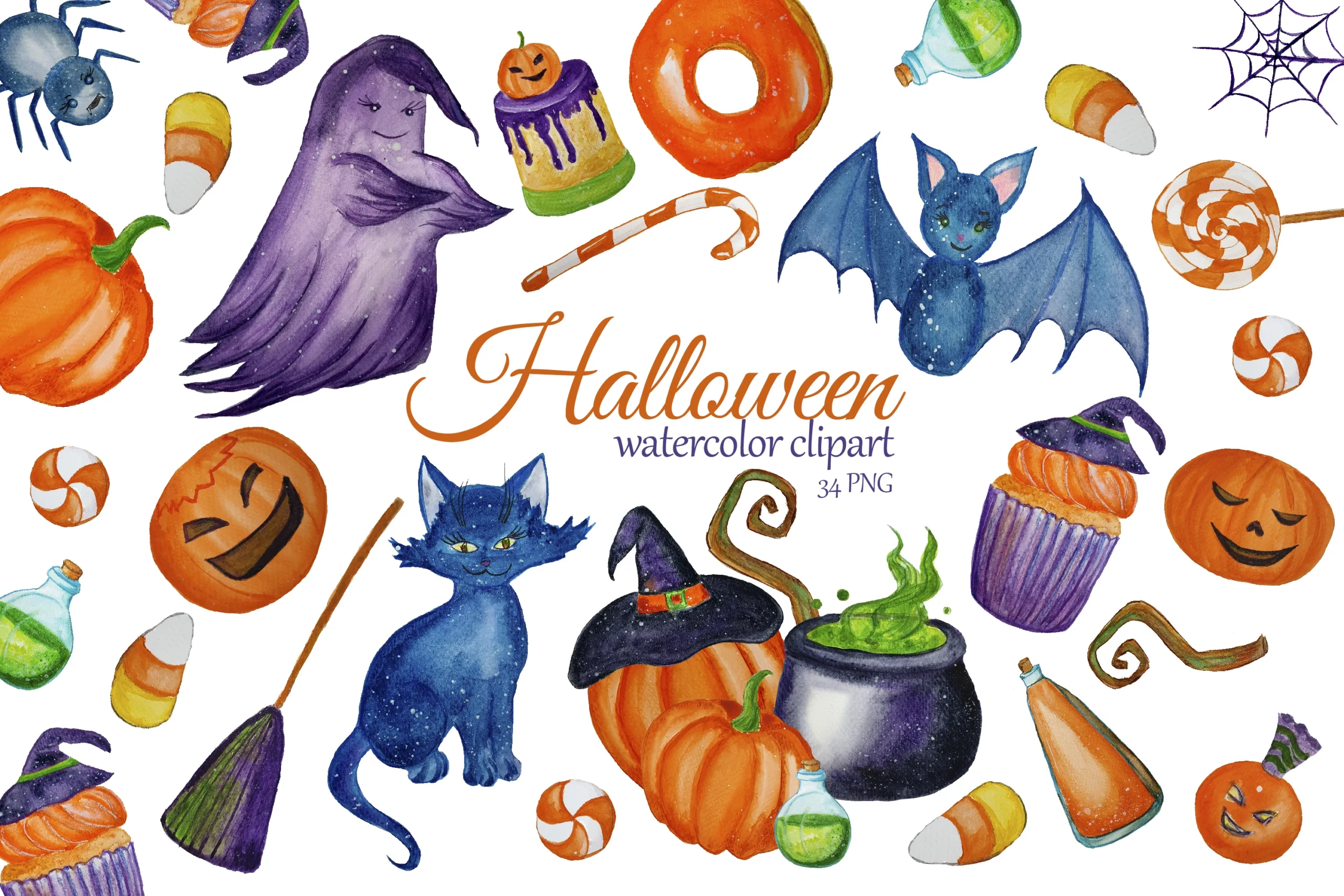 Cute Halloween Clipart. Witch Clip Art clipart design preview