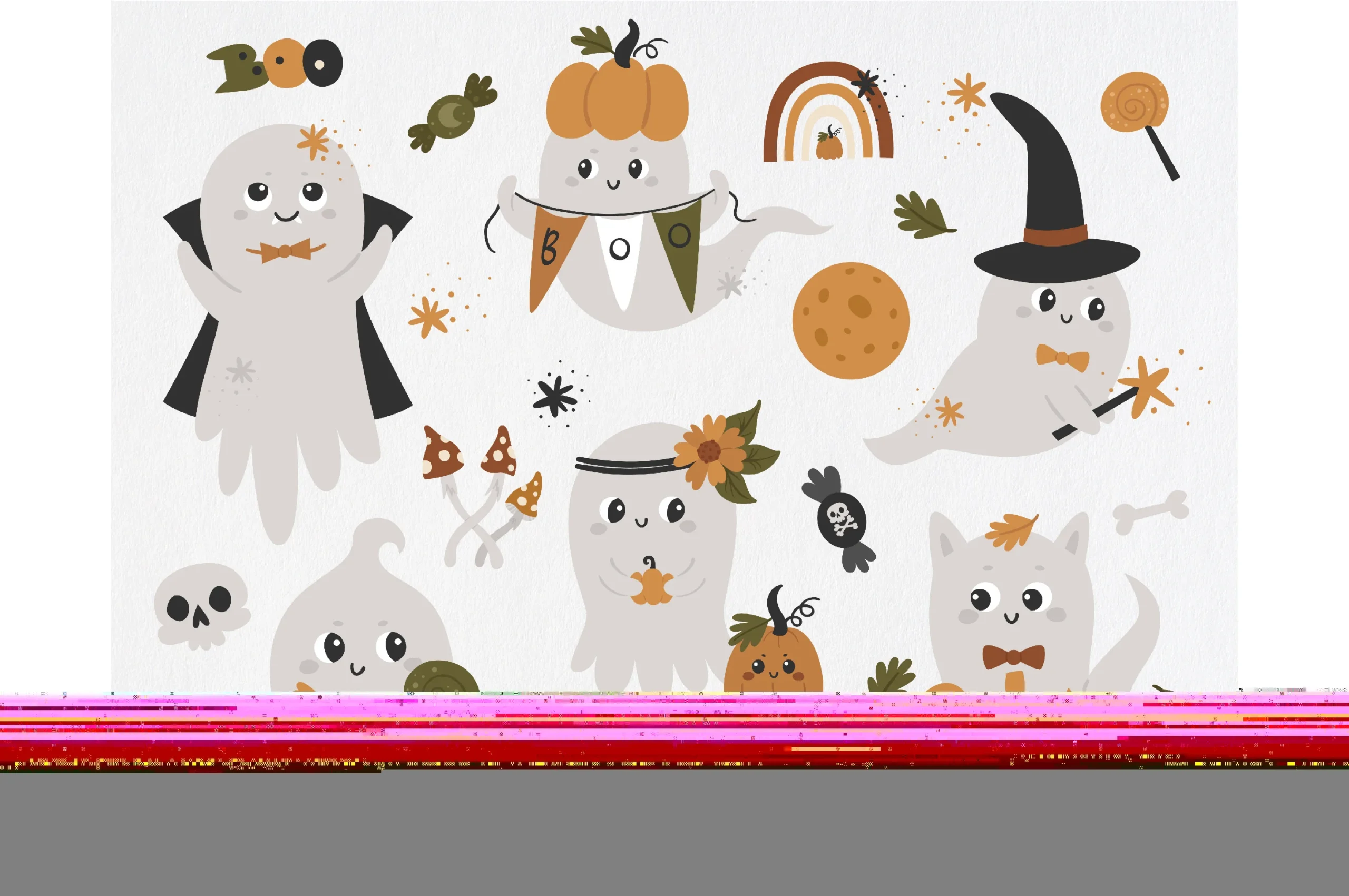 Cute Halloween Ghost Clipart featuring ghosts and pumpkins