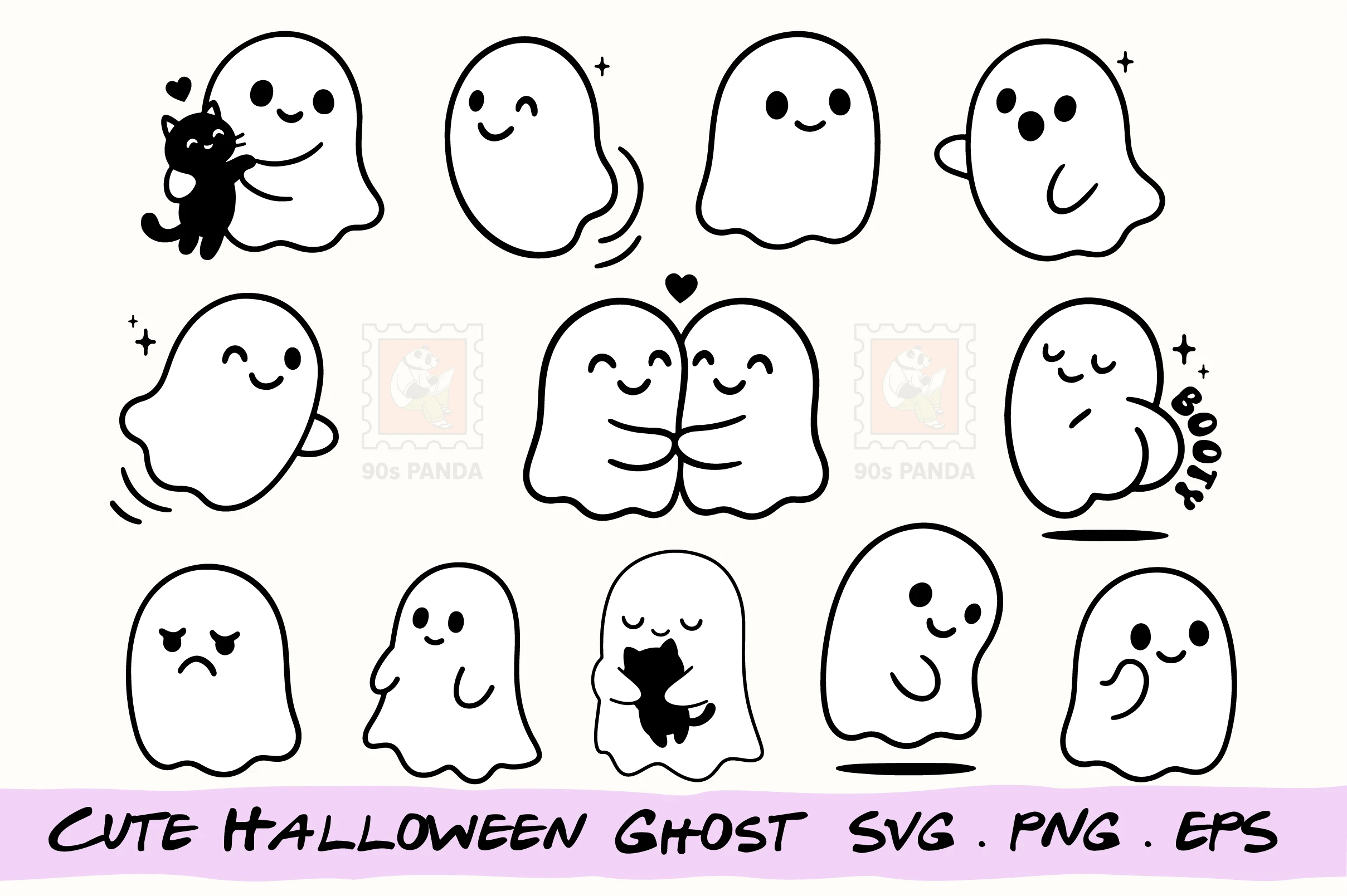 Cute Halloween Ghost SVG PNG Bundle featuring ghost and cat