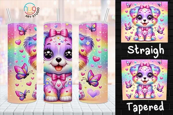 Cute Puppy Love Tumbler Wrap for Kids featuring puppy and butterfly