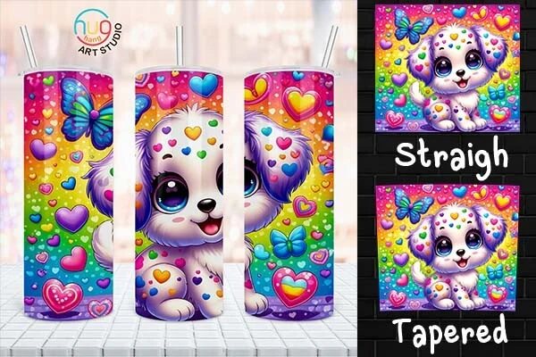 Cute Puppy Love Tumbler Wrap for Kids featuring puppy and butterfly
