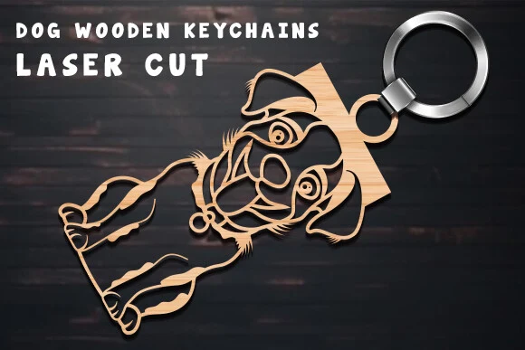 Dog Wooden Keychains Laser Cut Svg featuring puppy and dog
