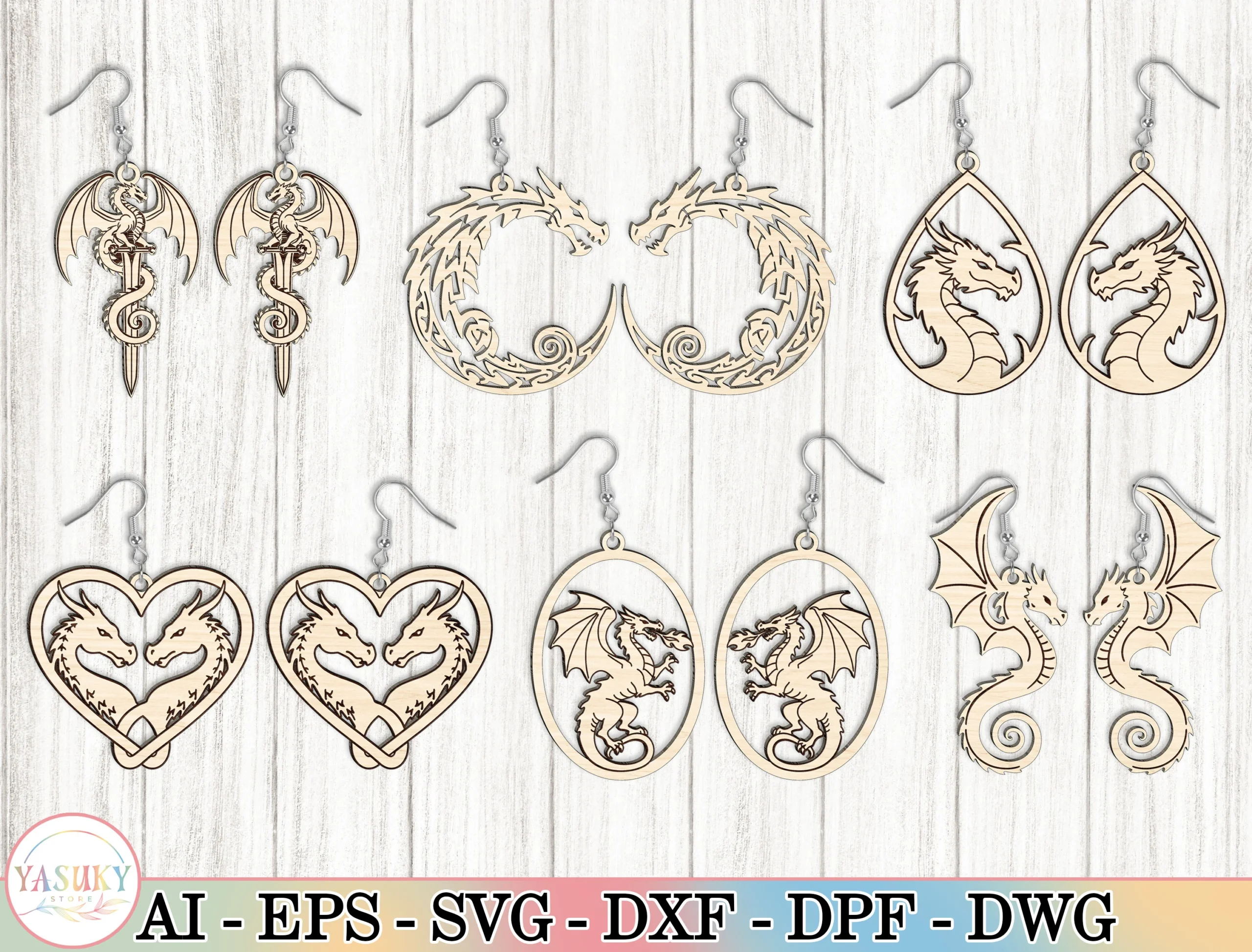 Dragon Laser Cut Earrings Bundle laser-cut design preview
