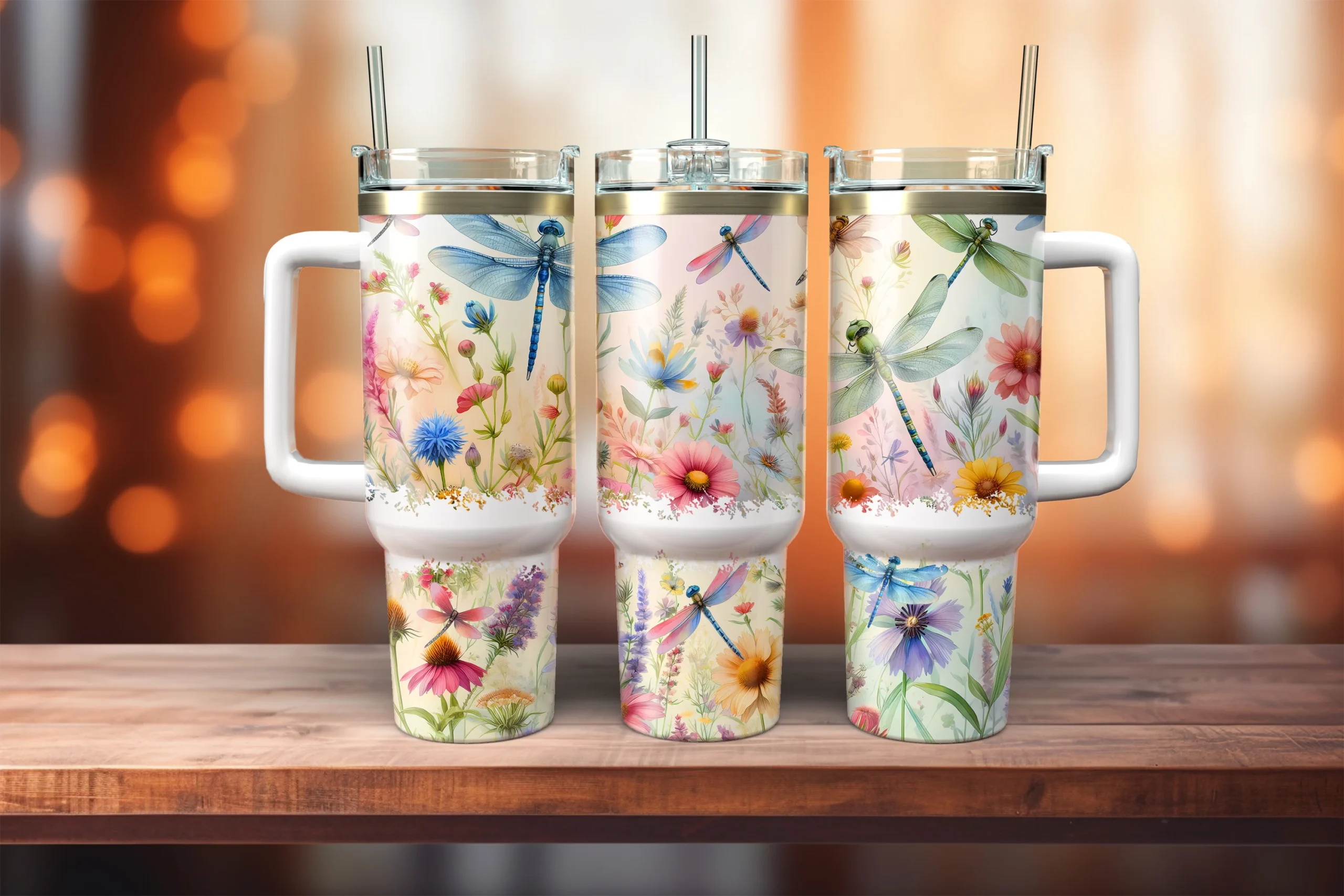 Dragonfly Floral WildFlower 40oz Tumbler featuring dragonflies and wildflowers
