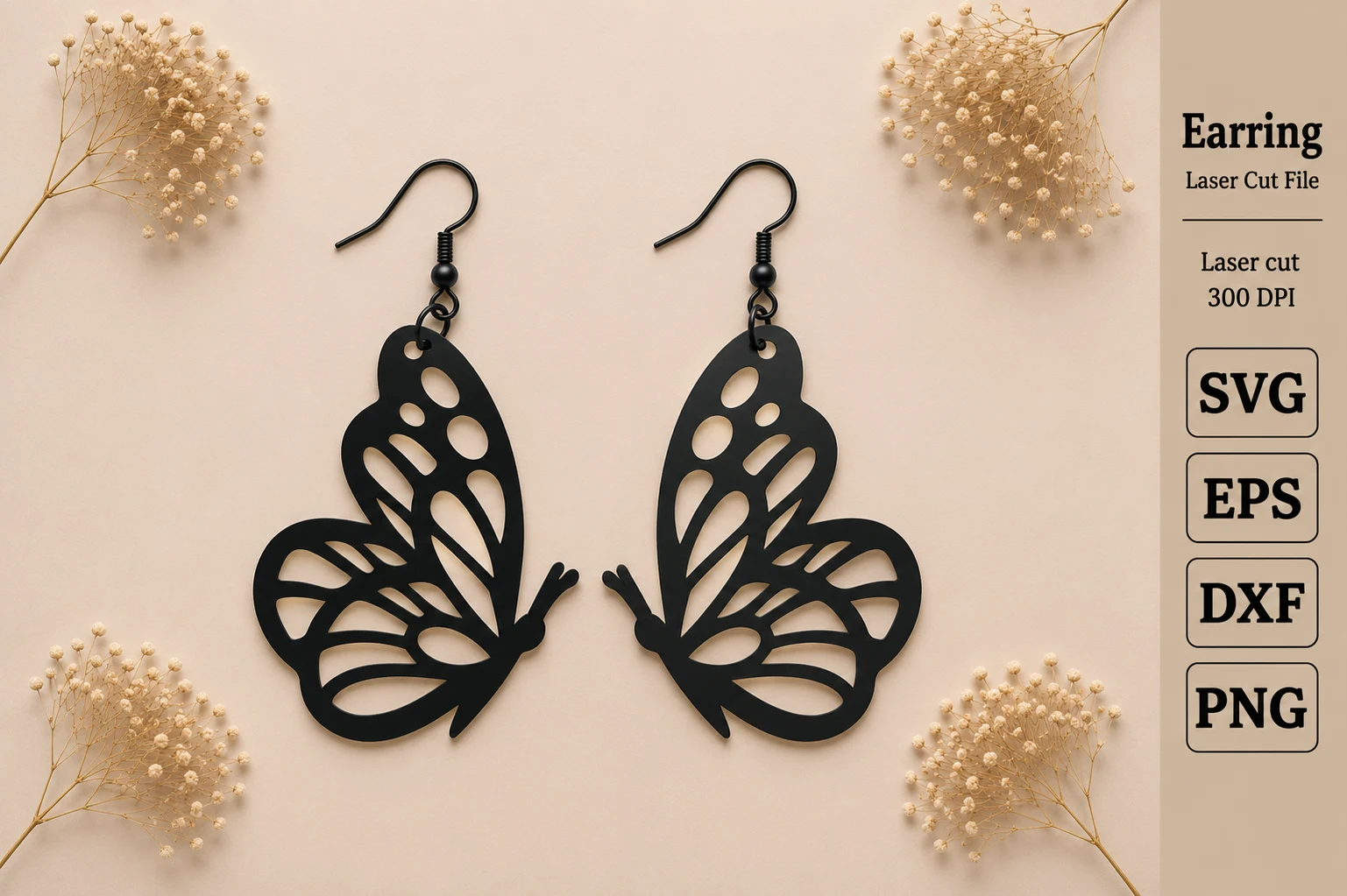 Elegant Butterfly Laser Cut Earrings SVG featuring butterfly and filigree wings