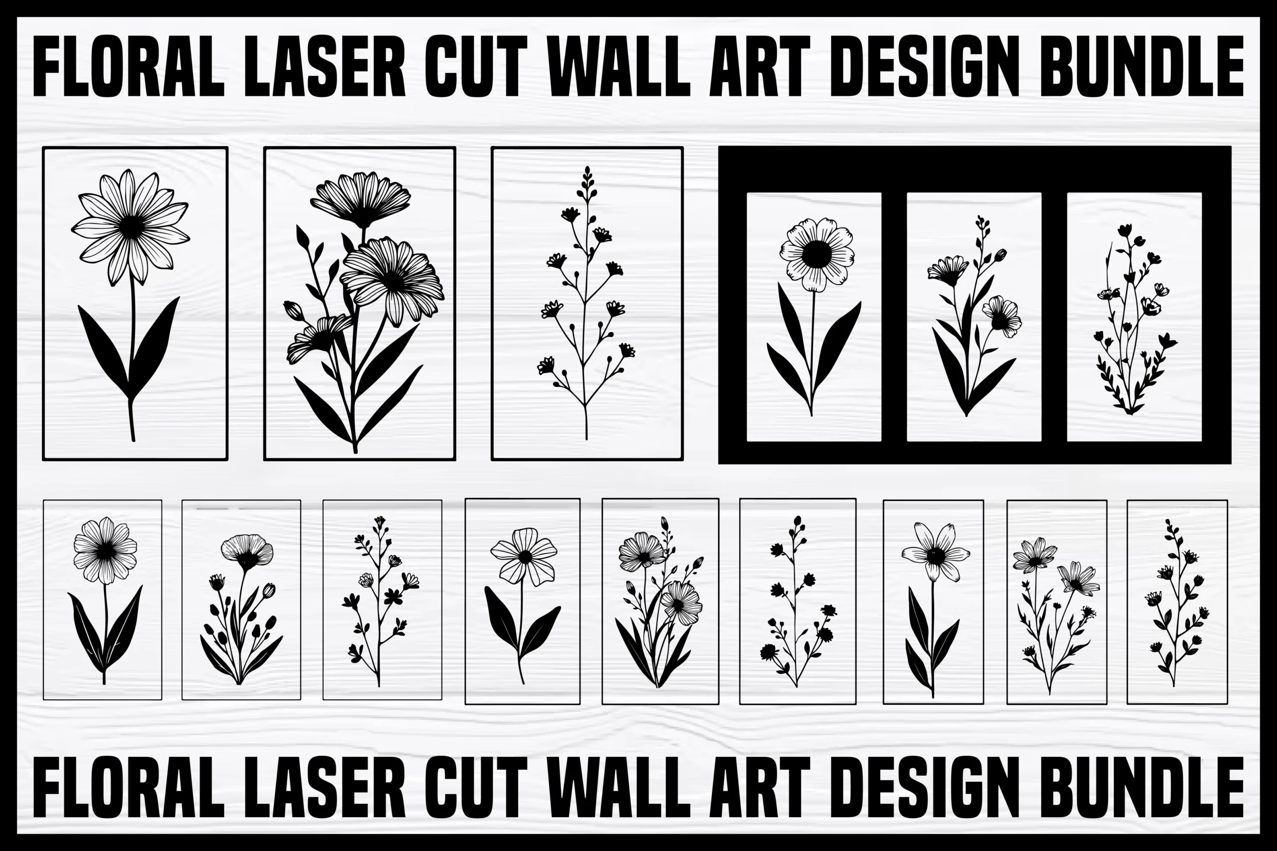Elegant Floral Laser Cut Wall Art Bundle SVG design preview