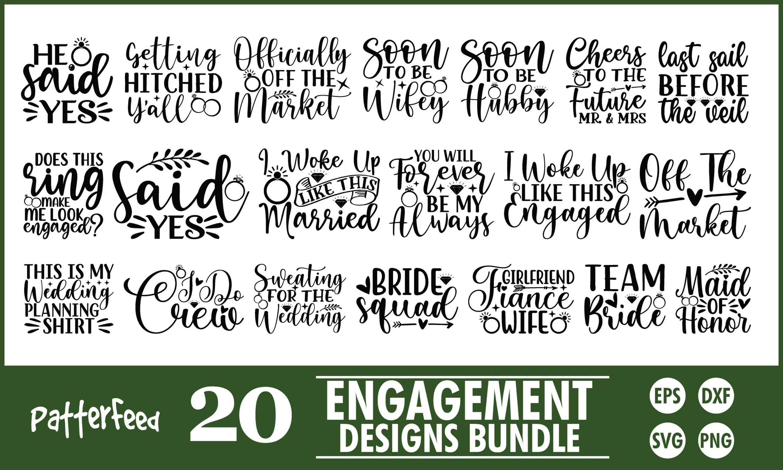 Engagement SVG Bundle, Wedding Bundle featuring engagement quotes and wedding terminology
