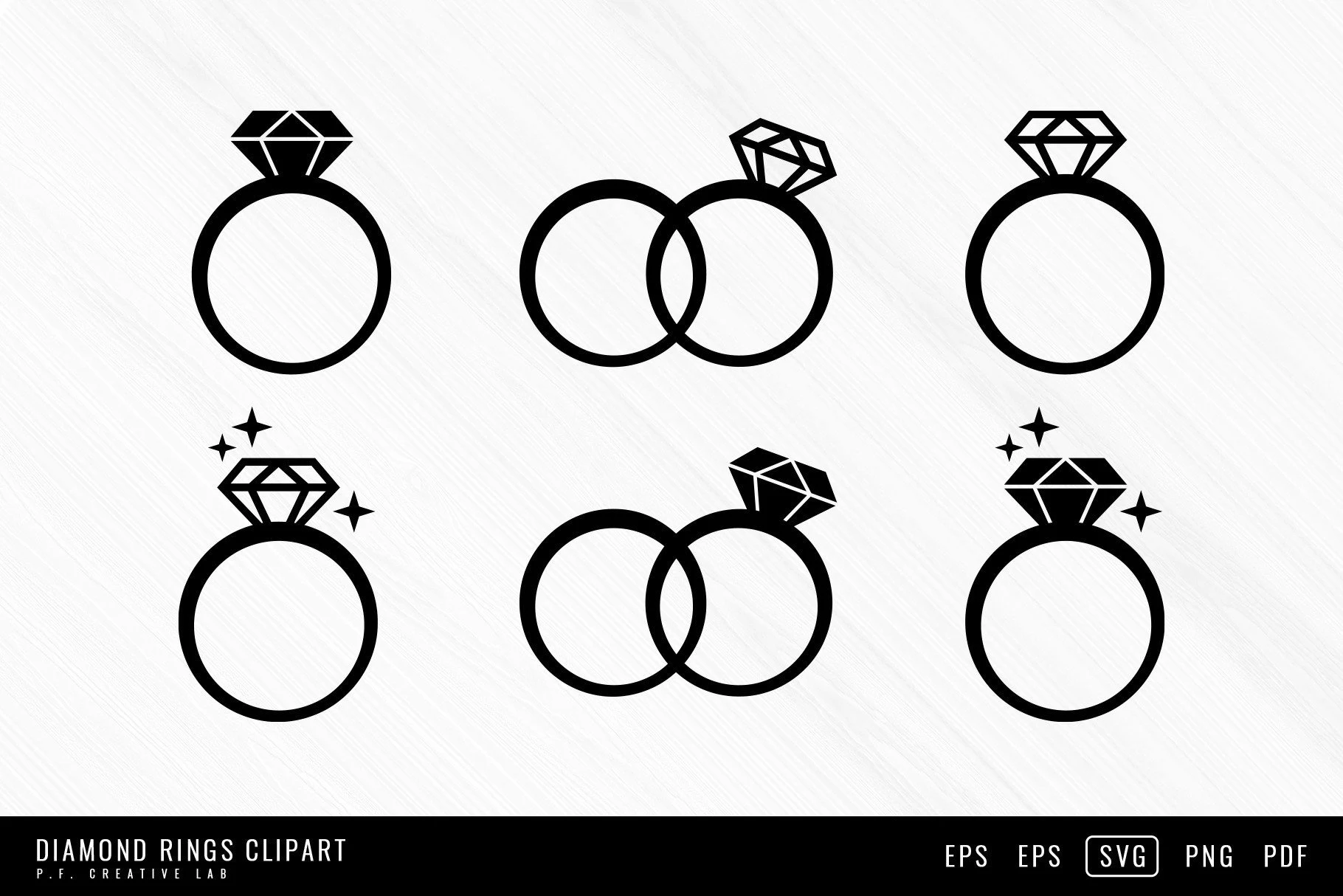 Engagement & Wedding Ring SVG Bundle featuring diamond rings and interlocking wedding rings