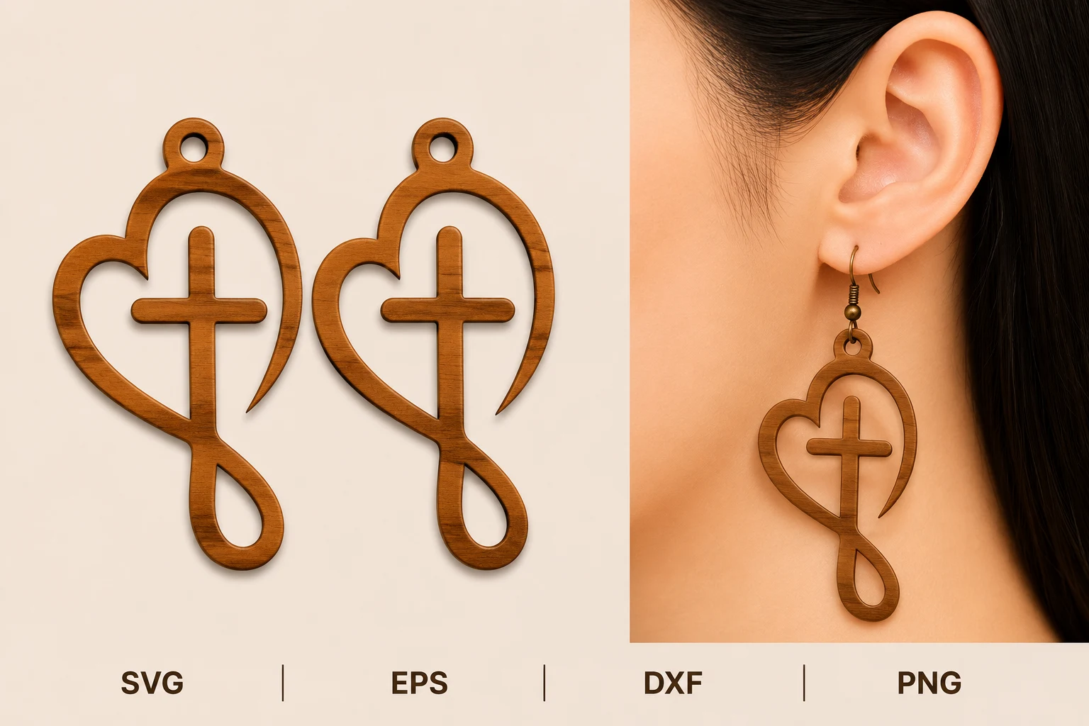 Faith Inspired SVG Laser Cut Earrings featuring cross and heart