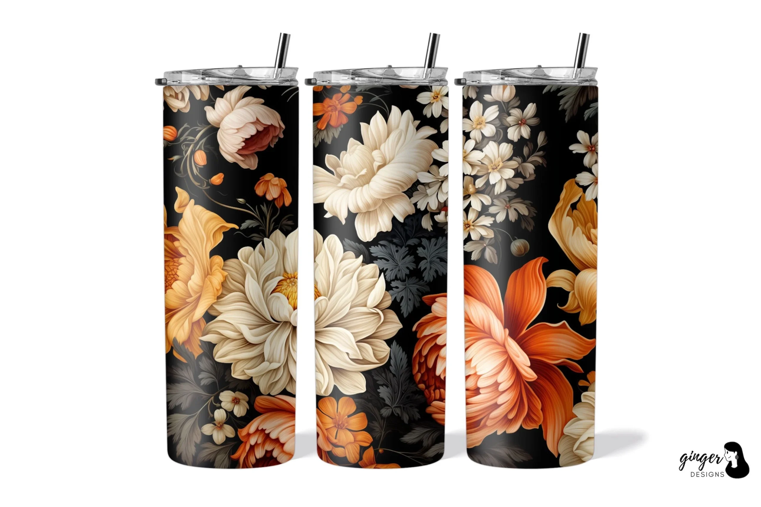 Fall Boho Flower 20oz Skinny Tumbler featuring flowers and peonies