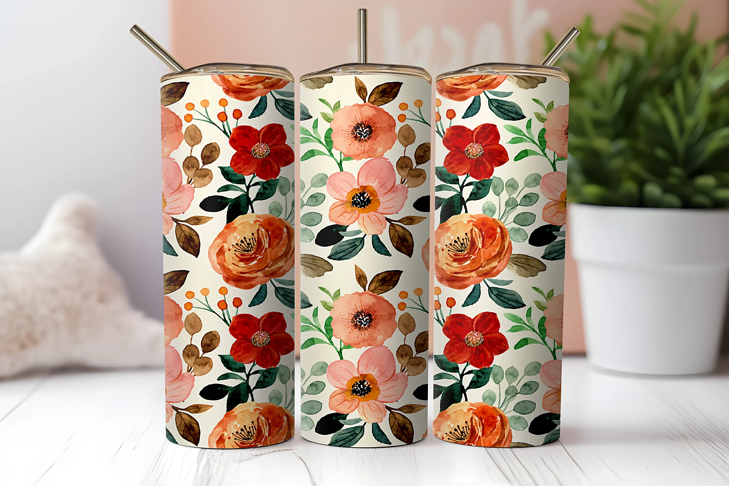 Fall Floral Tumbler Wraps featuring flowers and foliage