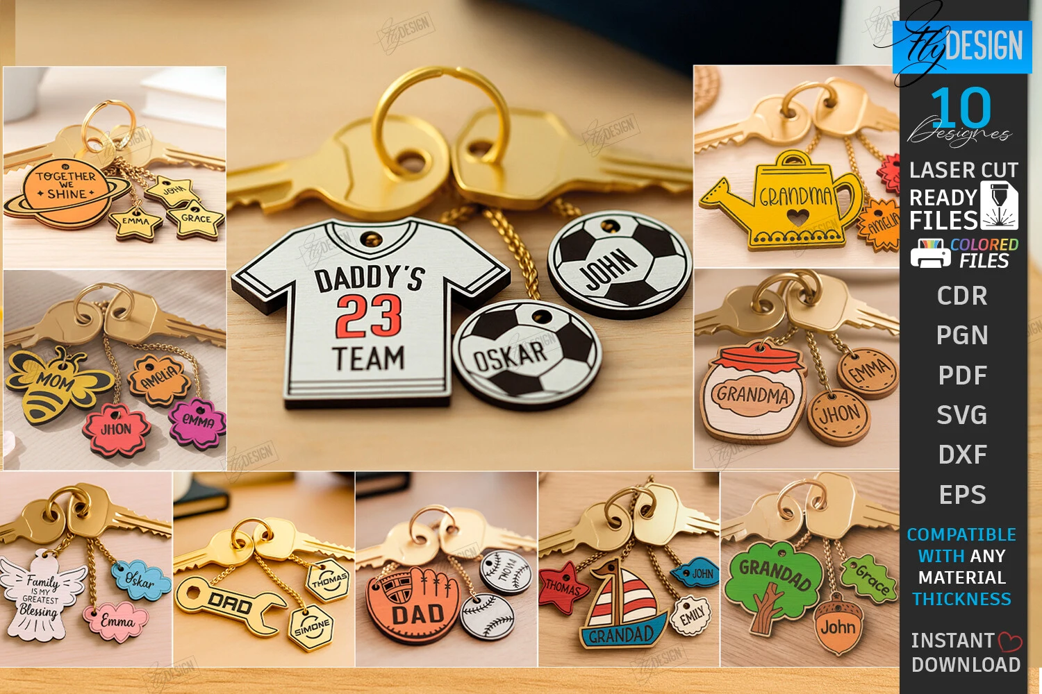 Family Keychains Laser Cut Bundle|CNC featuring keychains and personalized charms