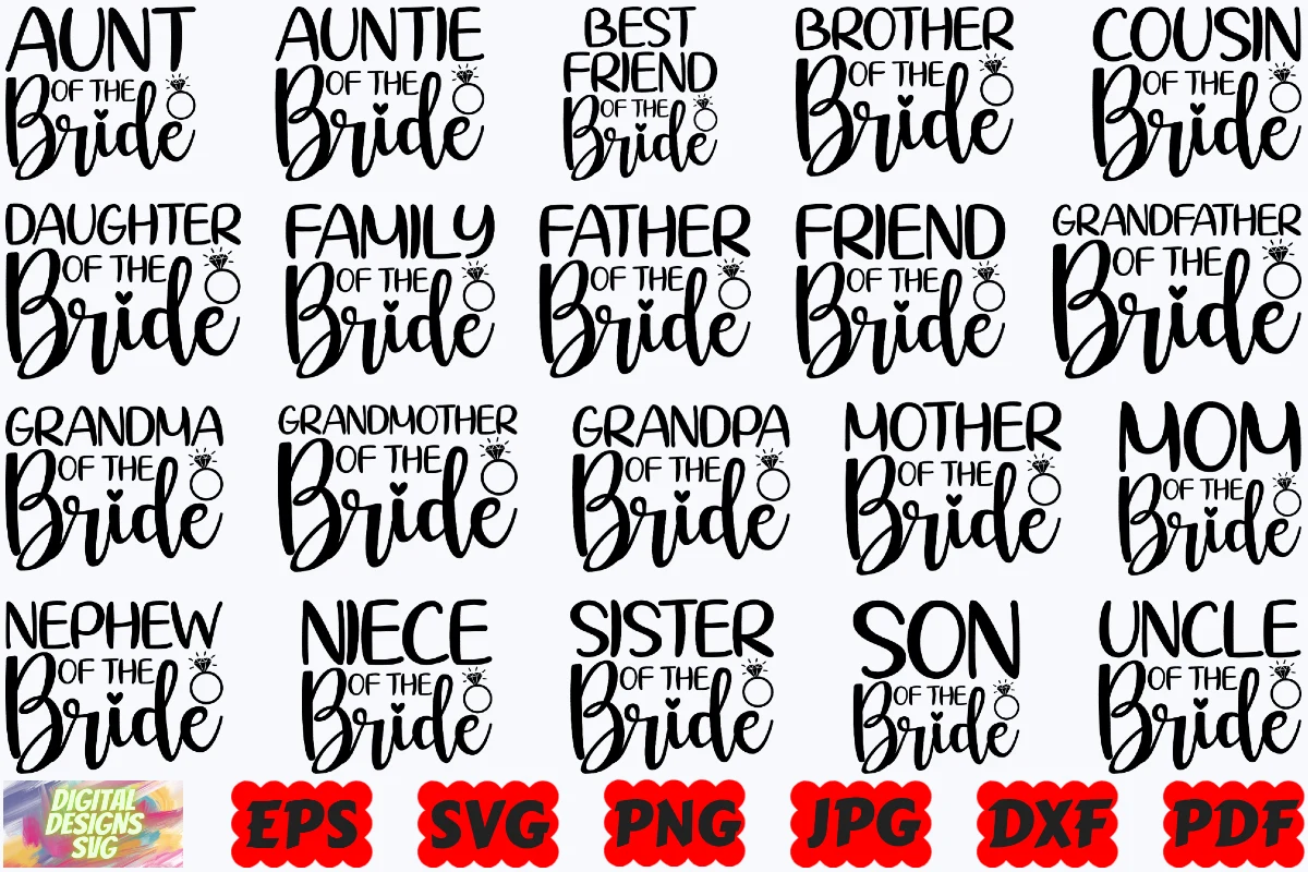 Family of the Bride SVG | Bride Family featuring text-based graphics and diamond ring icon