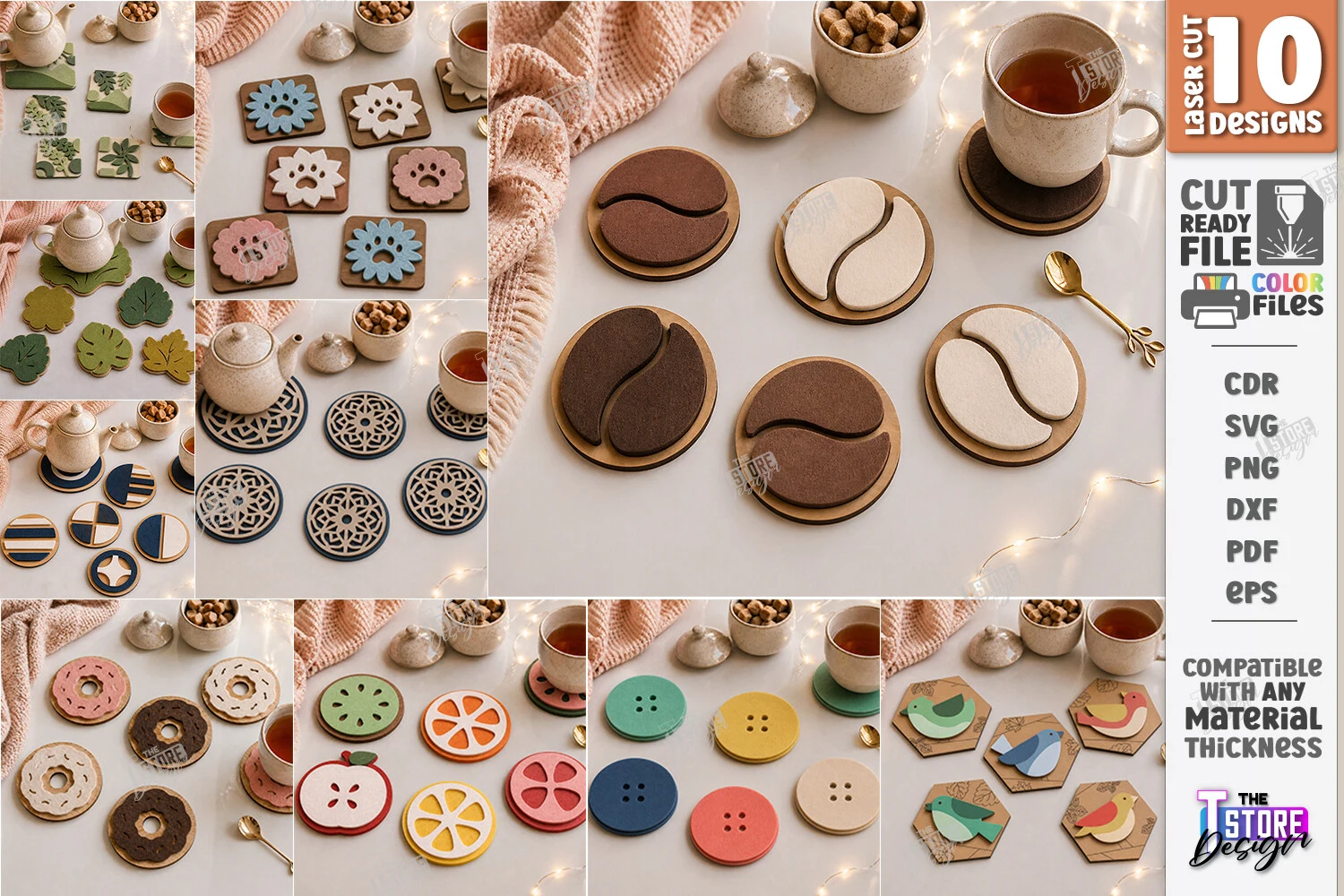 Felt Hot Pad Laser Cut Bundle | Coasters featuring coasters and coffee beans