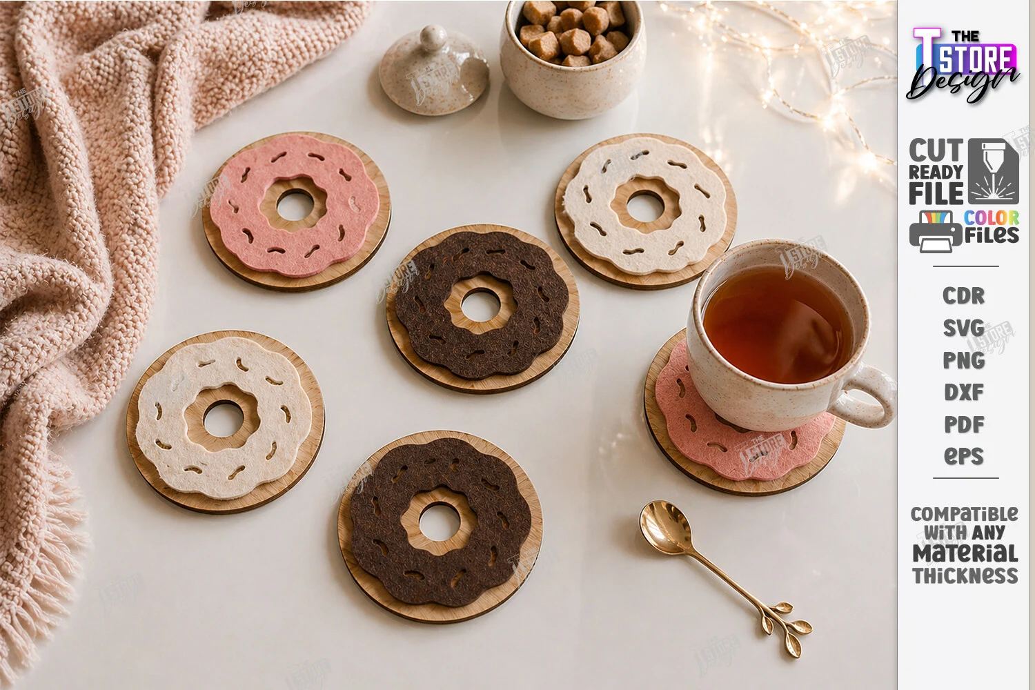 Felt Hot Pad Laser Cut | Modern Coasters featuring donut and coasters