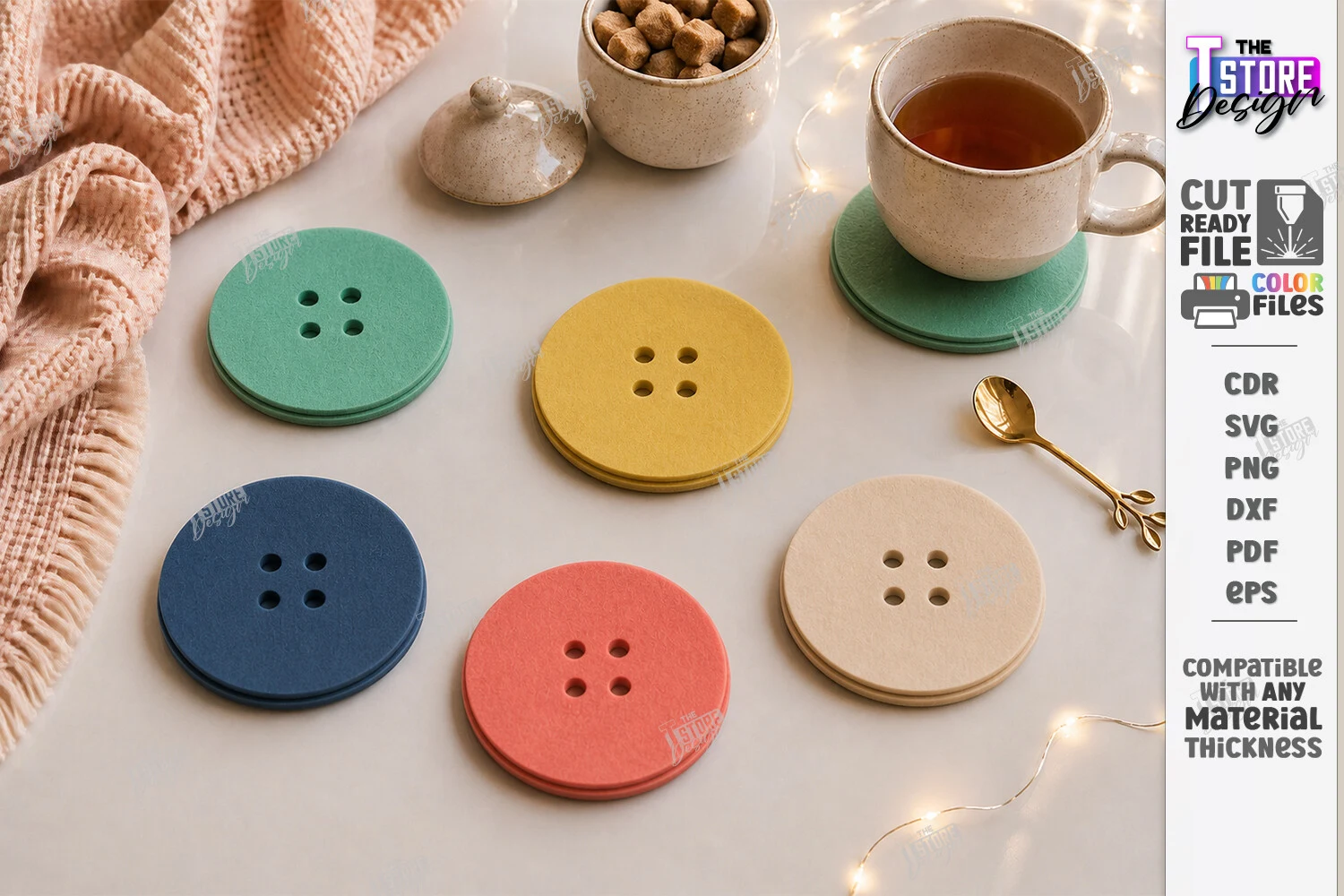 Felt Hot Pad Laser Cut | Modern Coasters featuring button-shaped coasters and circular shape