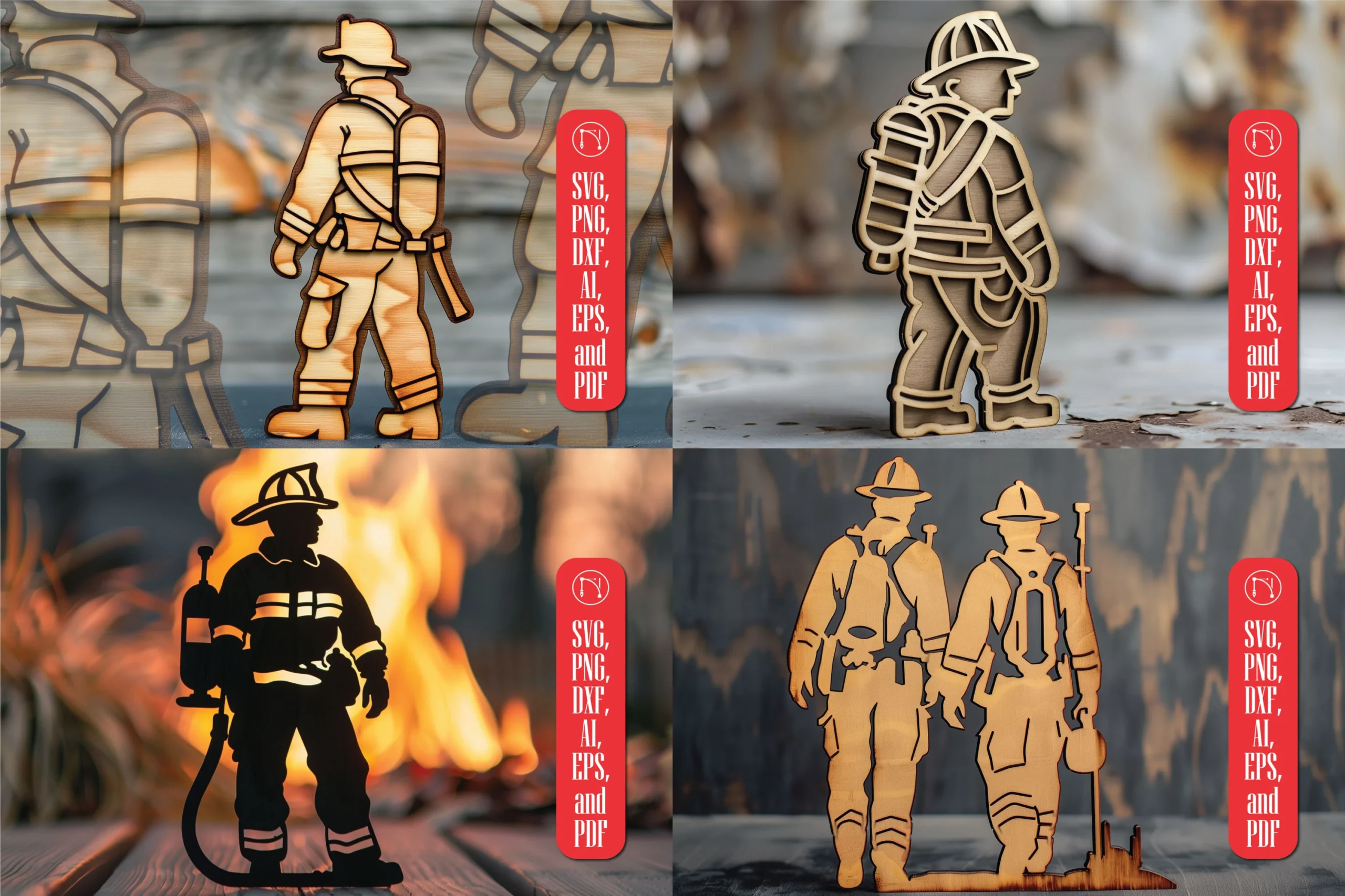 Firefighter Signs Laser Cut SVG Bundle featuring firefighter and firefighters
