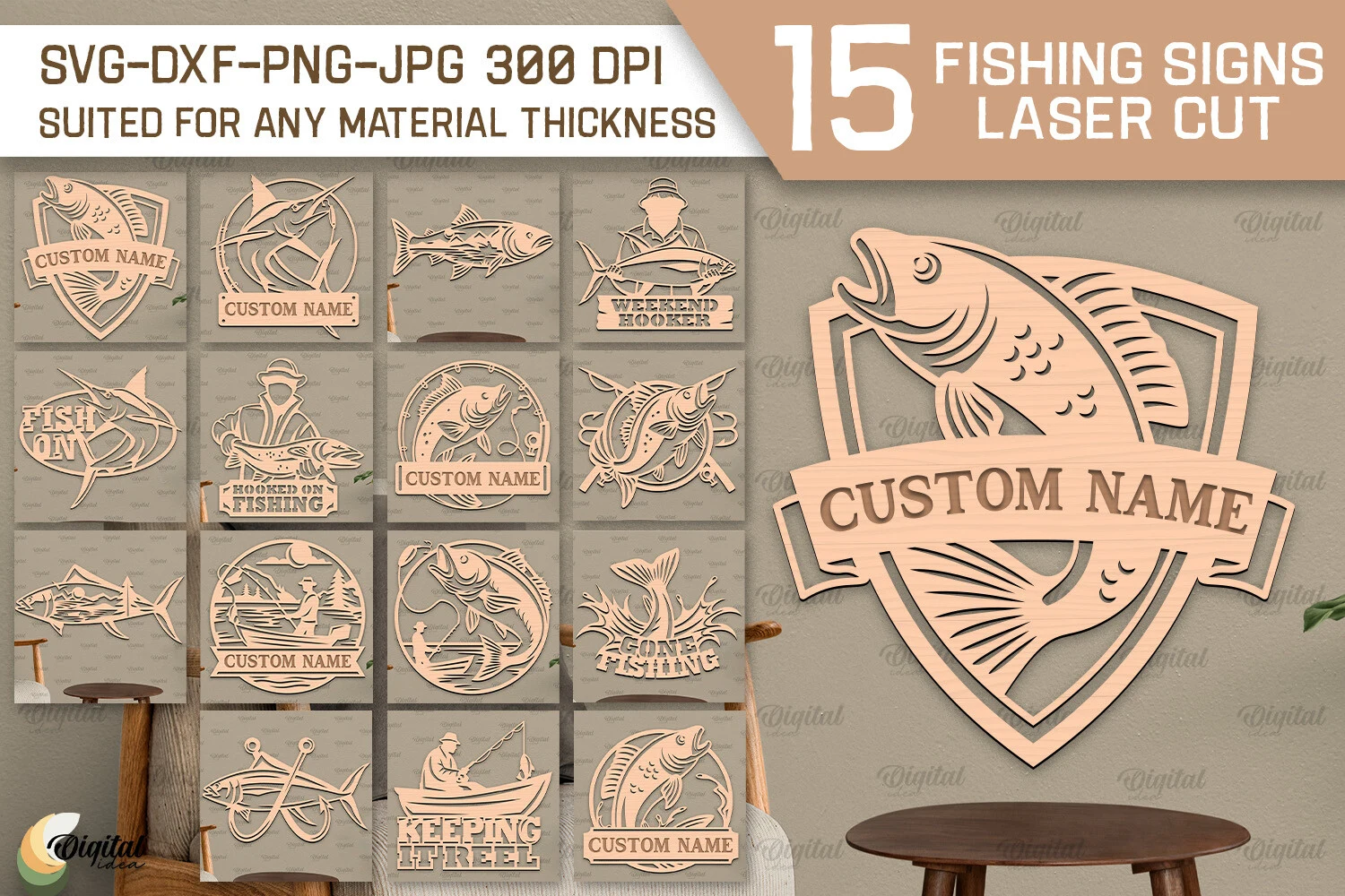 Fishing Signs Laser Cut Bundle featuring fishing and fish
