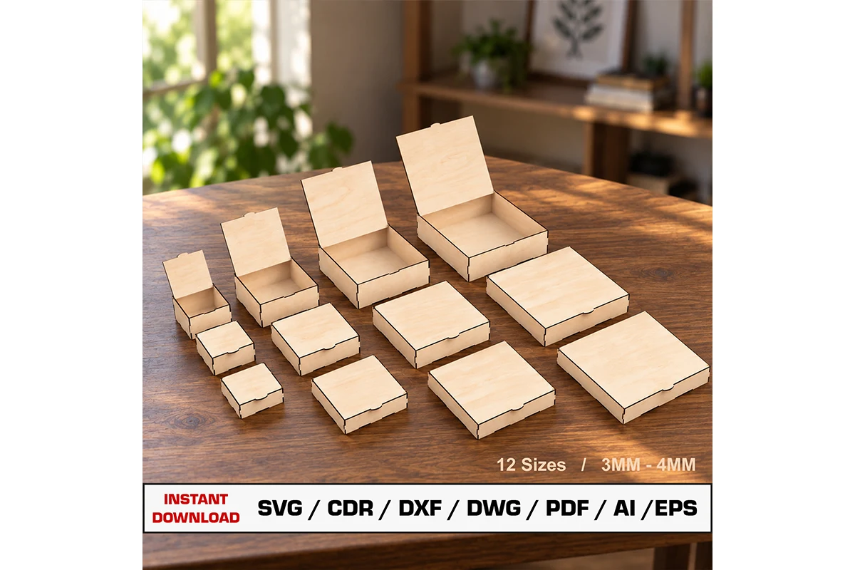 Flip Up Lid Boxes Laser Cut File featuring wooden boxes and hinged storage containers