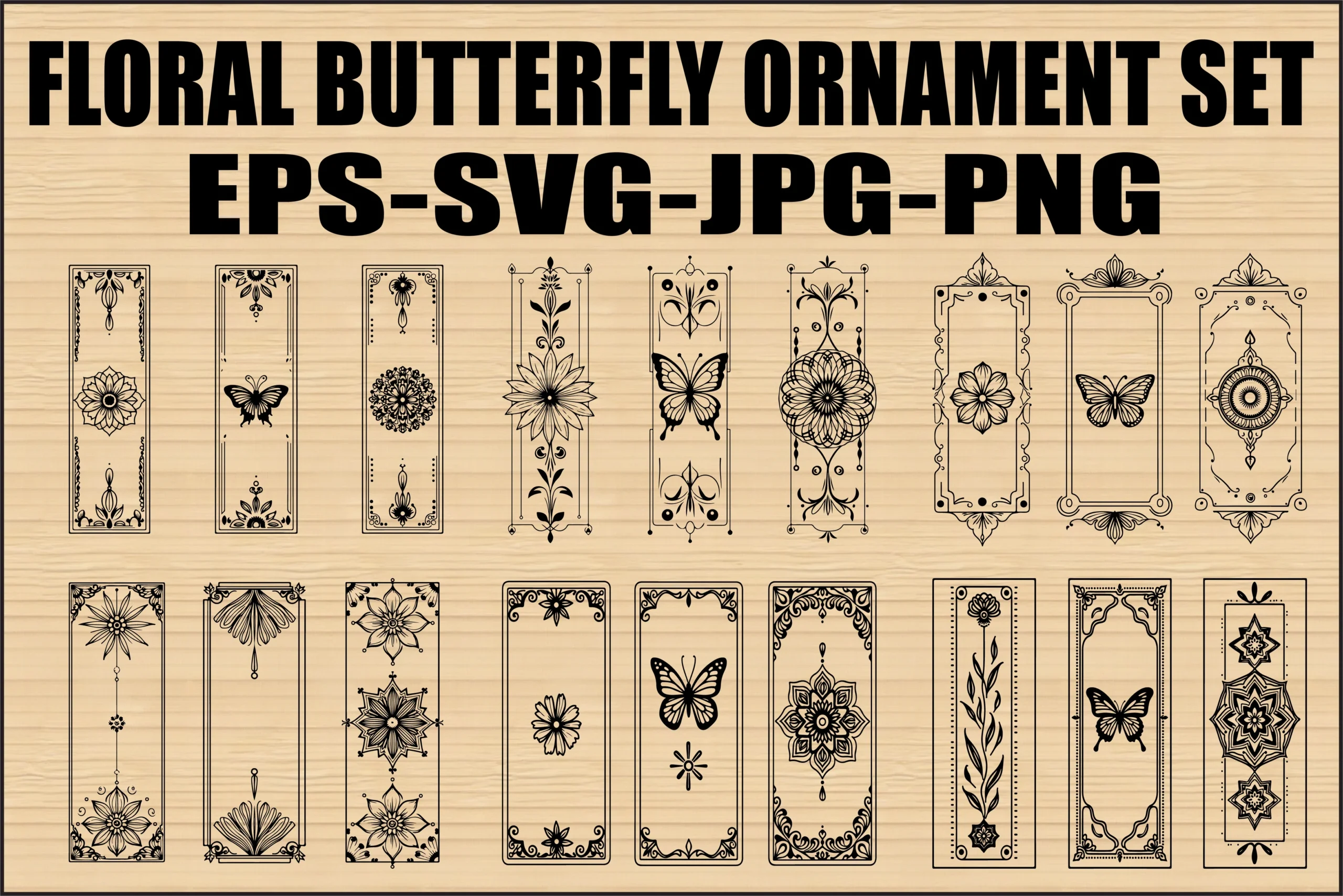 Floral Butterfly Laser Bookmark SVG Set featuring butterflies and floral mandalas