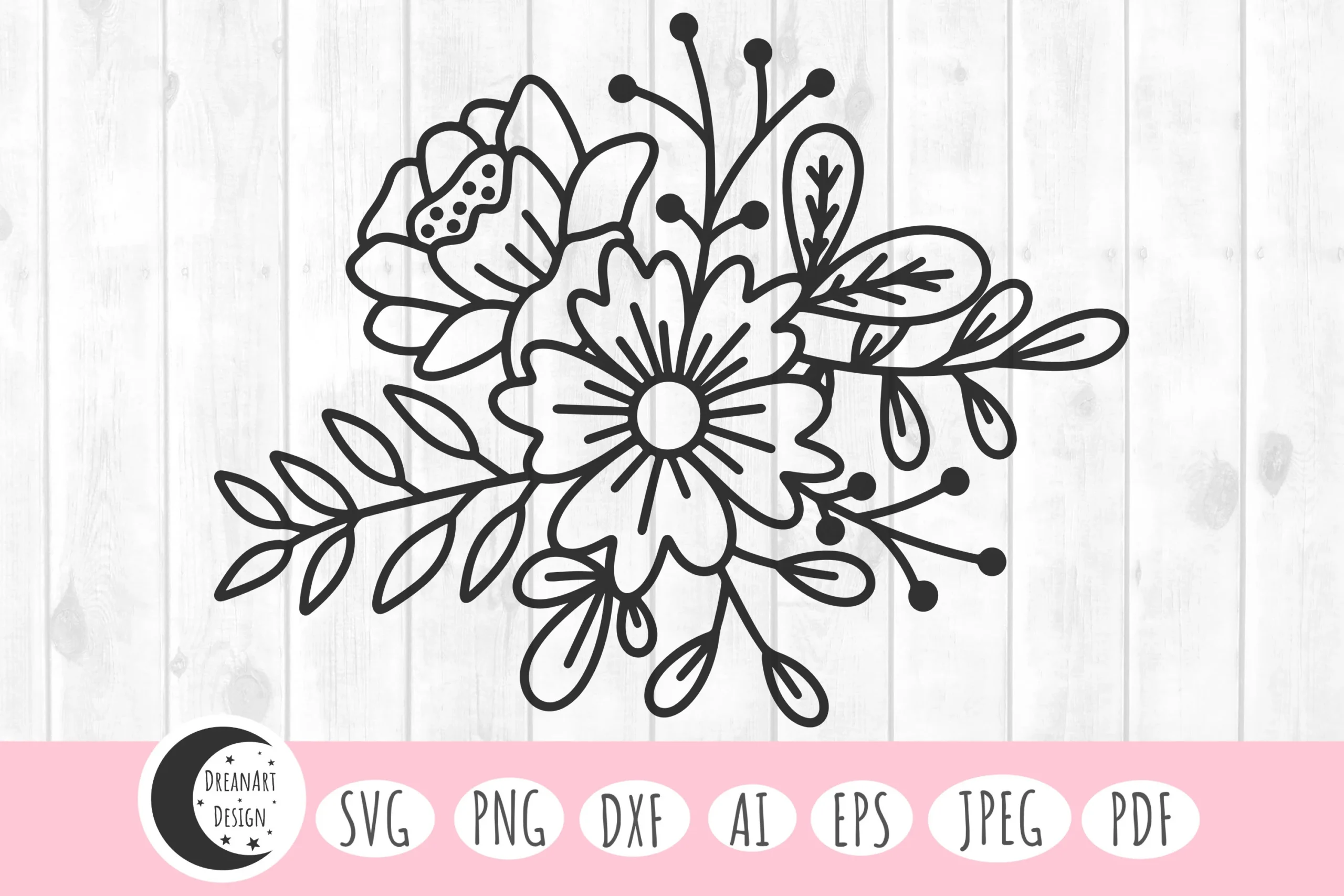 Floral Svg, Flower Svg, Wildflower Svg featuring flower and leaves