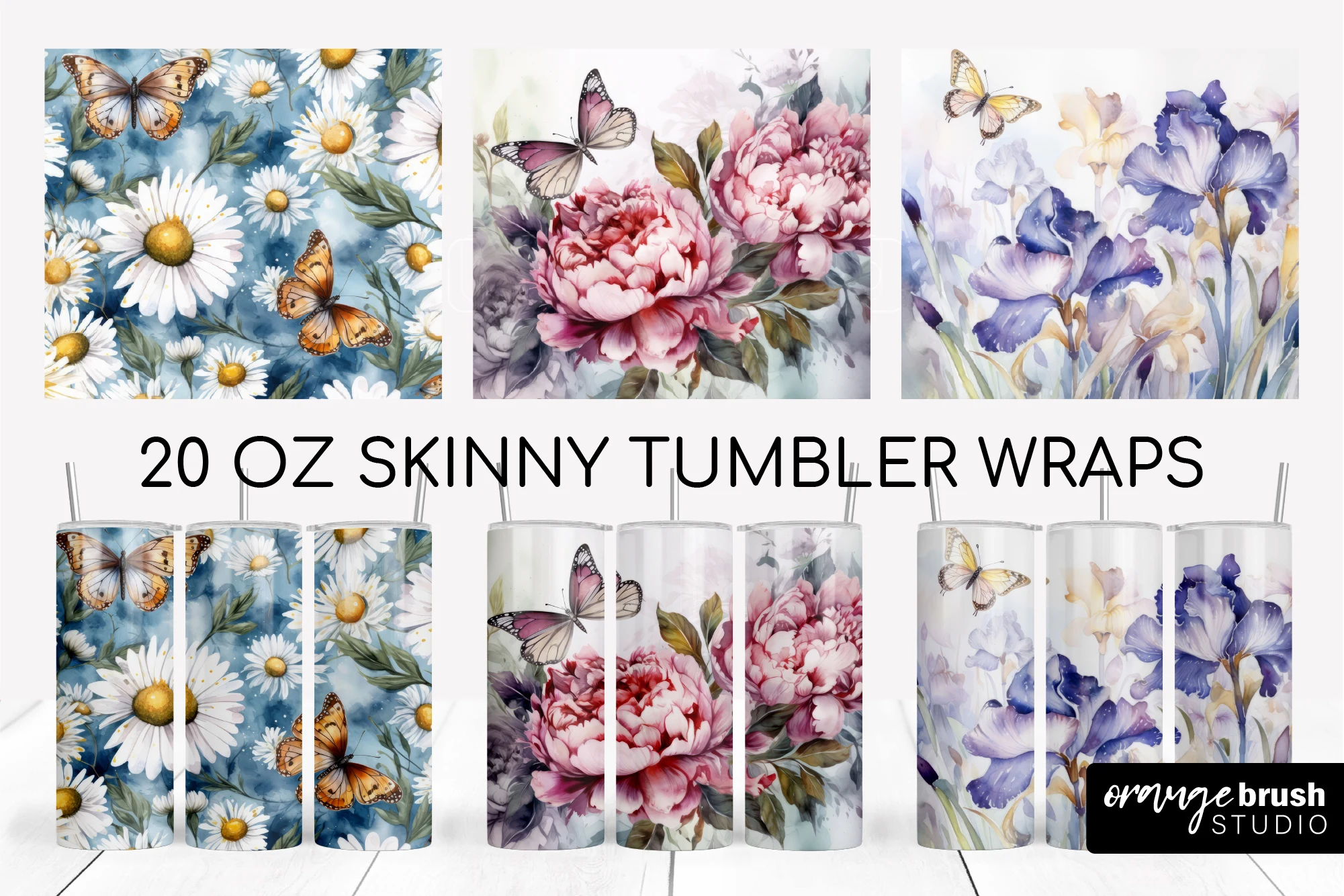 Floral Tumbler Wraps, Summer Tumbler featuring butterflies and daisies