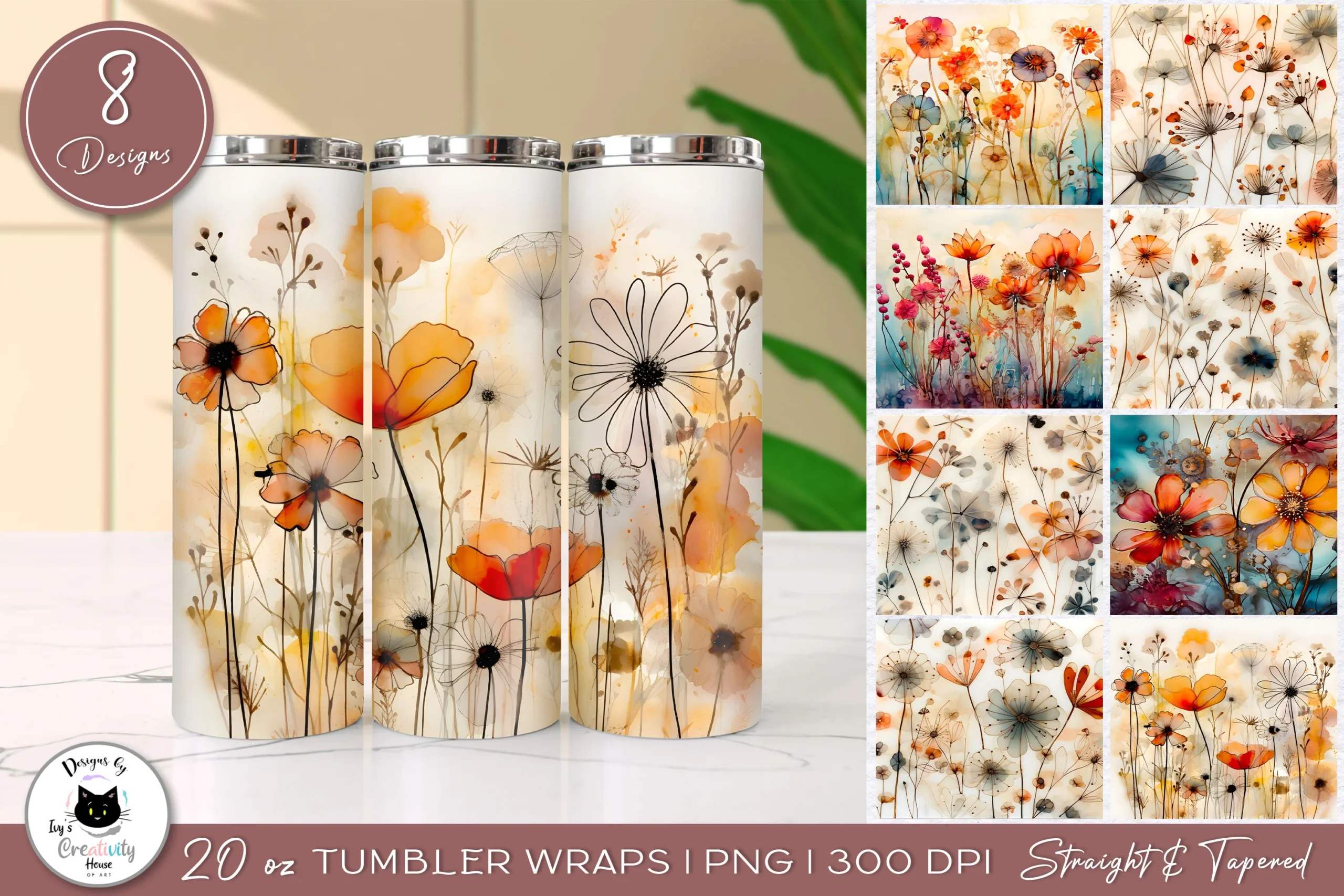 Floral Tumbler Wraps | Wildflowers PNG featuring wildflowers and poppies