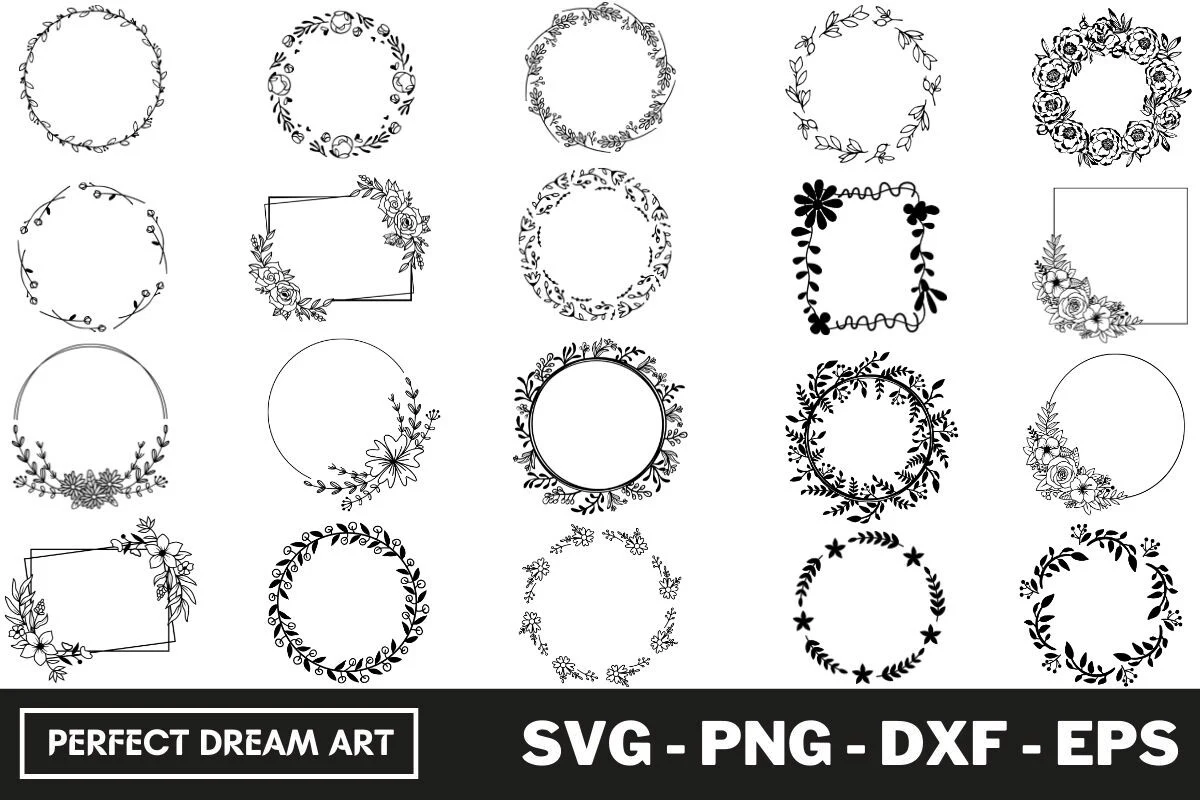 Floral Wreath Svg Bundle featuring floral wreaths and botanical frames