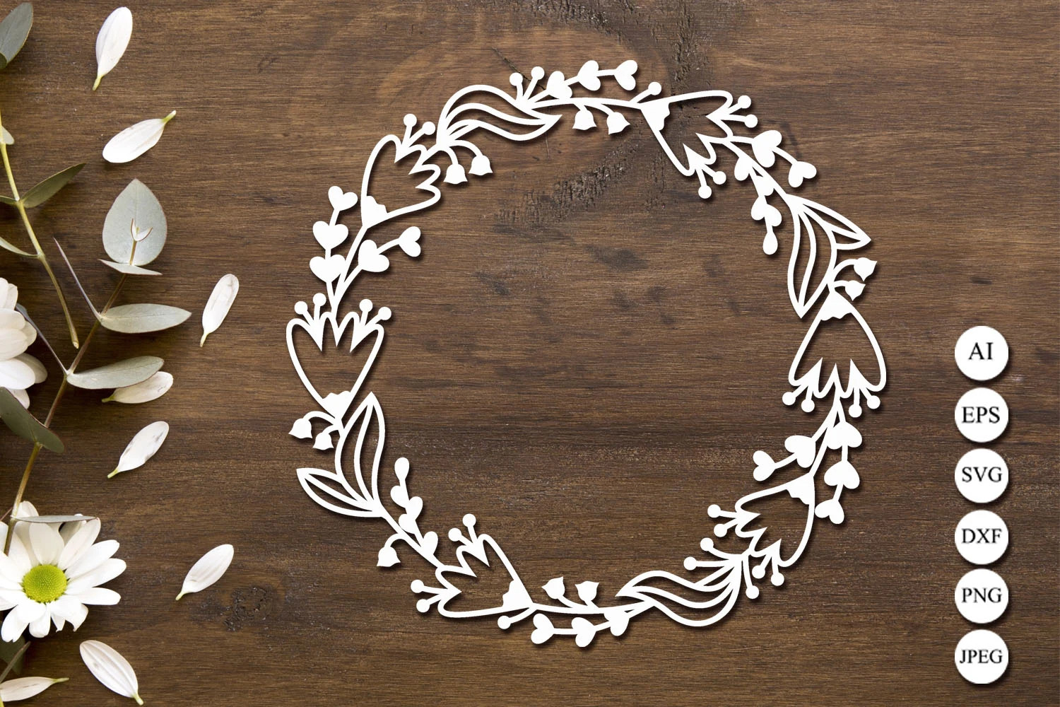 Floral Wreath Svg, Circle Monogram Frame featuring floral wreath and flowers