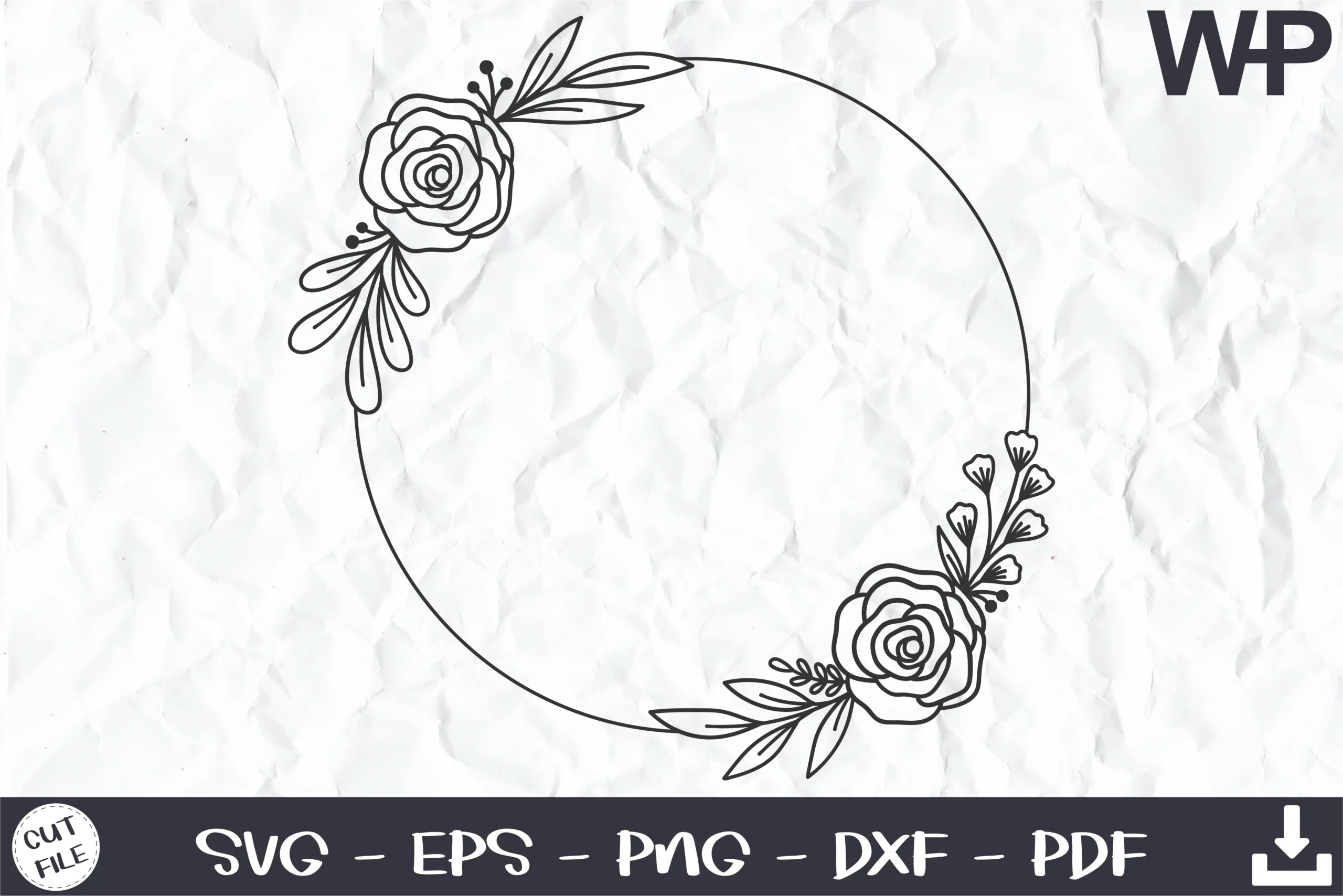 Floral Wreath SVG, Roses, Floral Frame featuring rose flowers and leaves