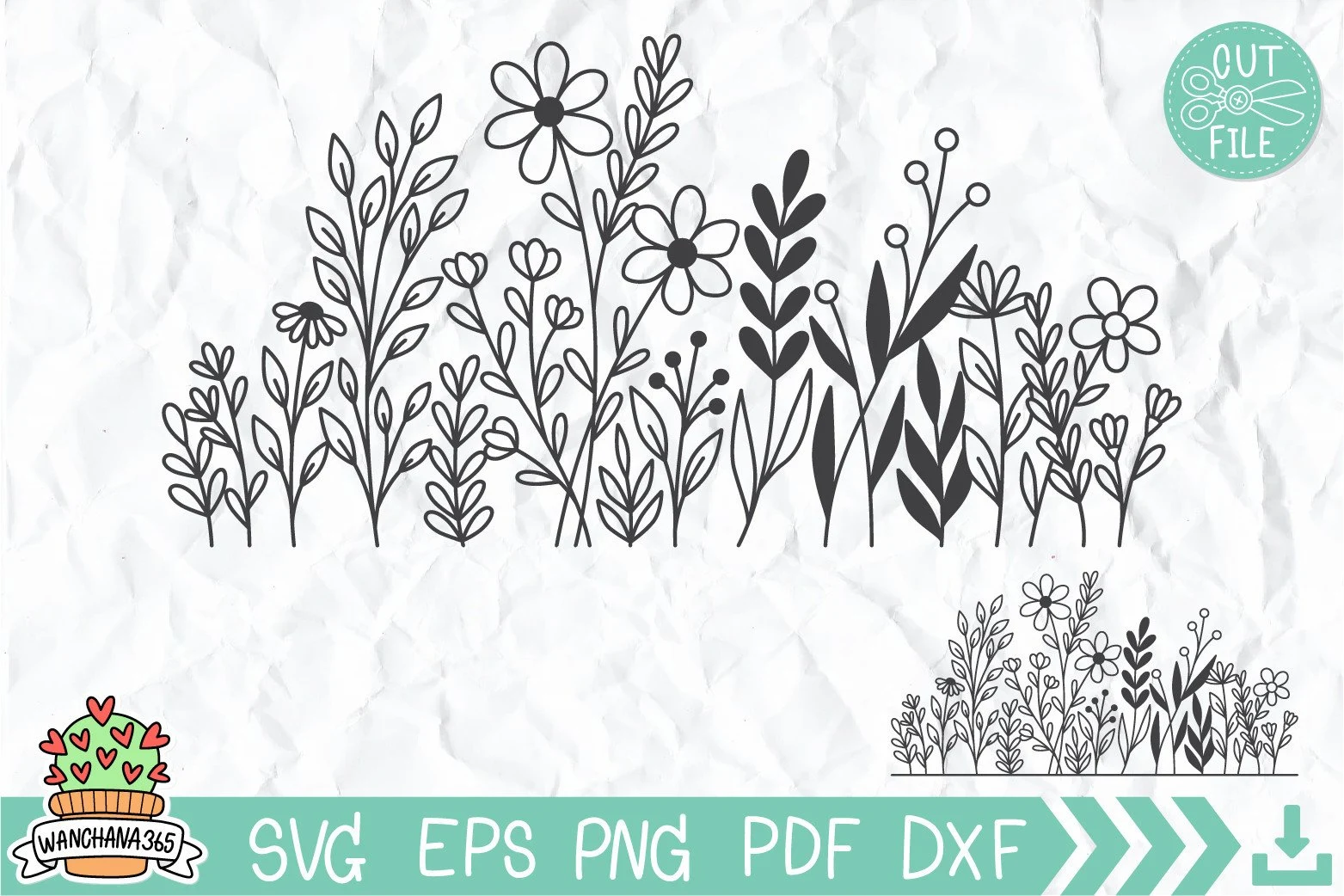 Flower Meadow Svg featuring wildflowers and foliage
