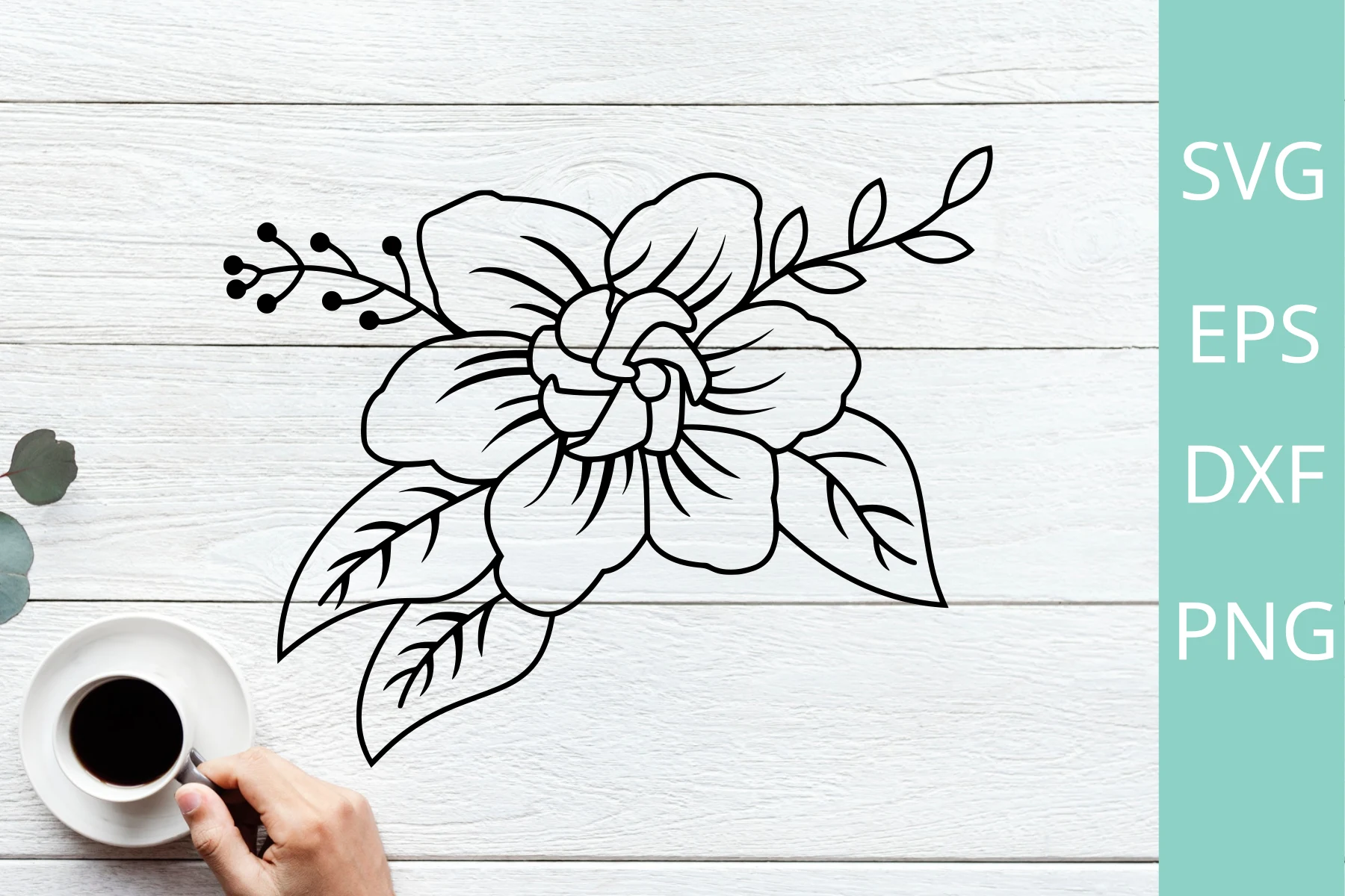 Flower Outline Files featuring flower and leaves