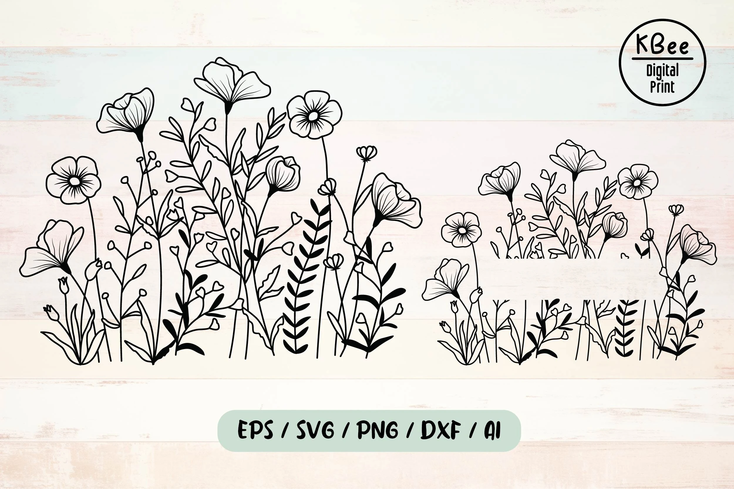 Flower Svg, Floral Svg, Wildflower Svg. featuring wildflowers and botanical stems