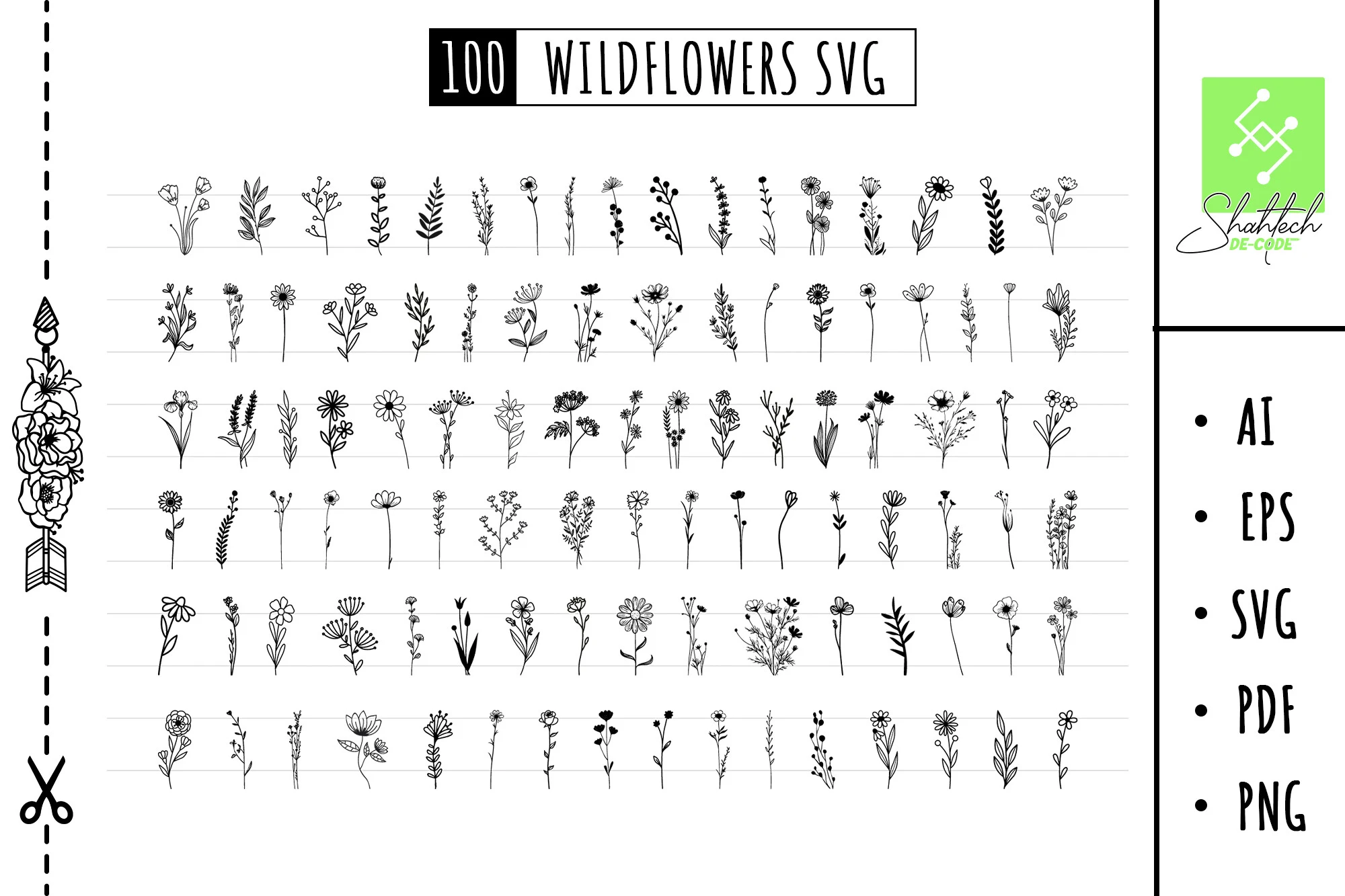 Flower Svg Flower Bundle Svg Wildflowers featuring wildflowers and botanicals