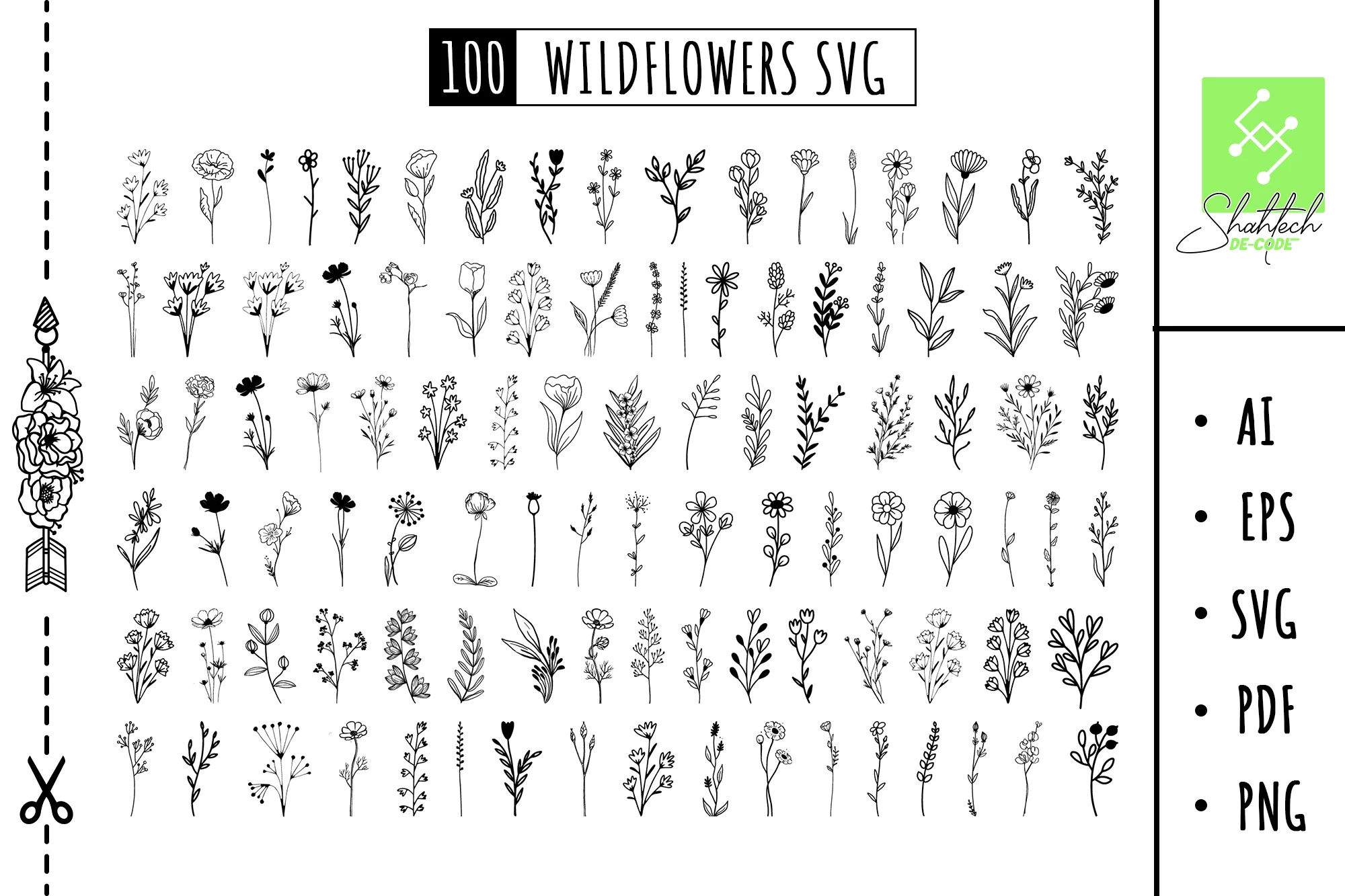 Flower Svg Flower Bundle Svg Wildflowers featuring wildflowers and botanical stems