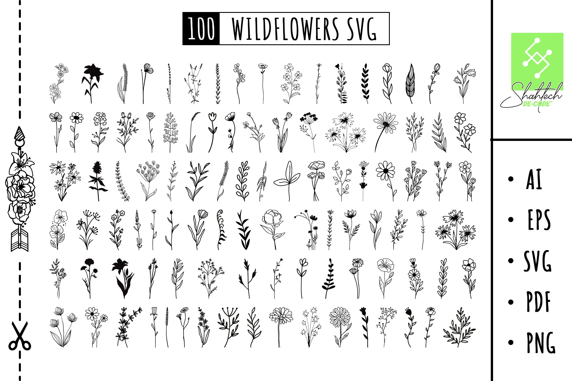 Flower Svg Flower Bundle Svg Wildflowers SVG design preview
