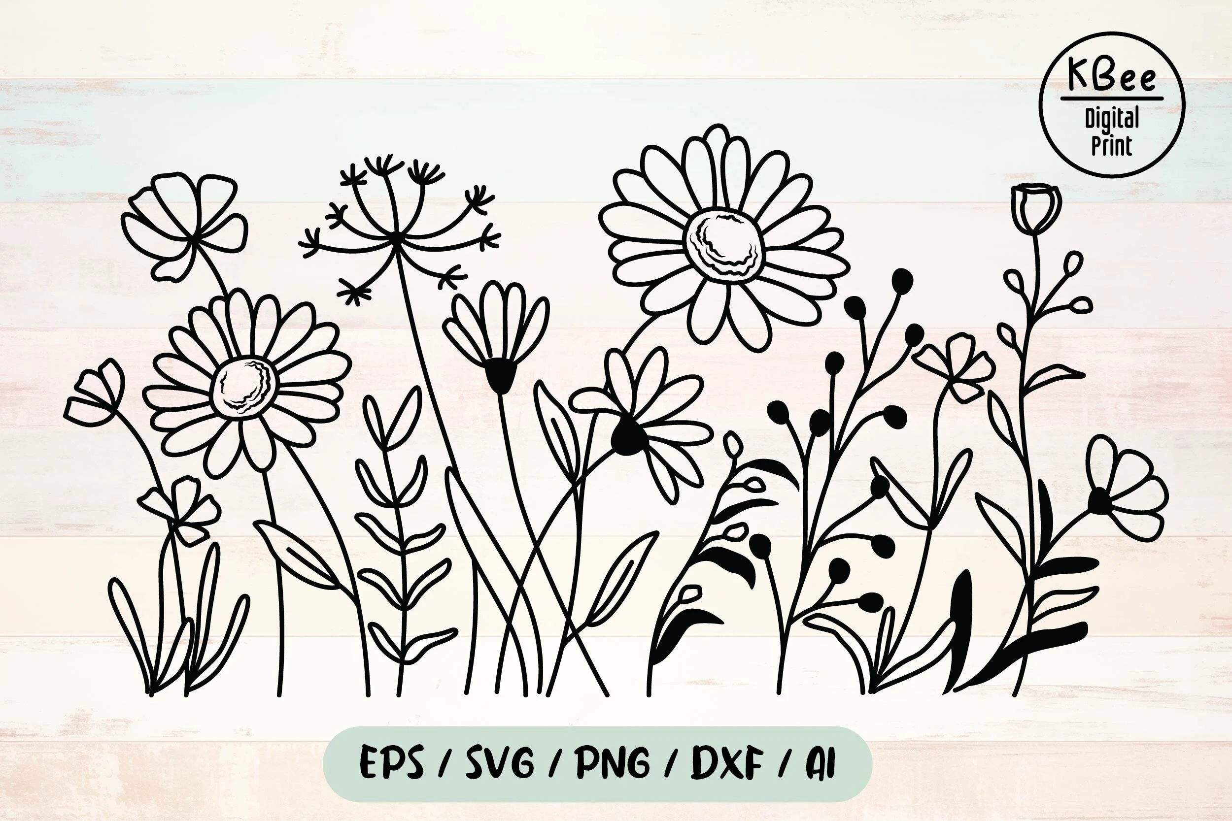 Flower Svg, Wildflower Svg, Floral Svg featuring wildflowers and daisies