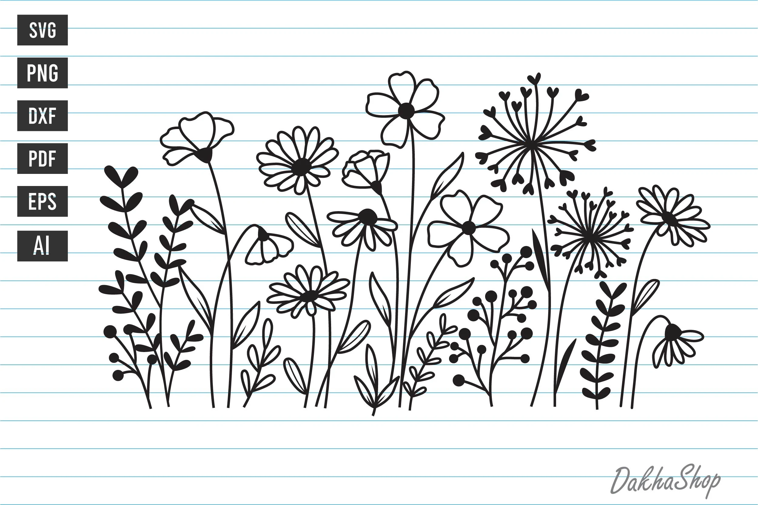 Flower Svg Wildflower Svg Flowers Garden featuring wildflowers and botanical stems