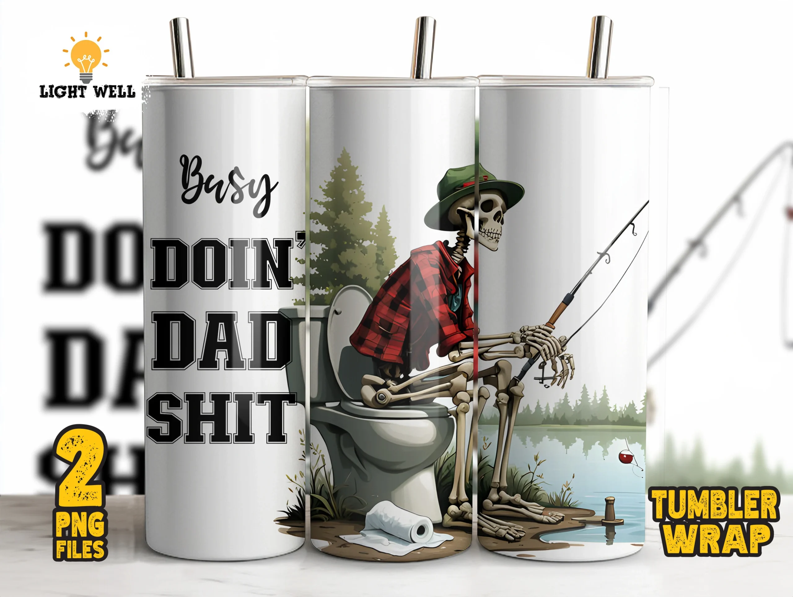 Funny Dad Dad Fishing Doing Dad Tumbler featuring skeleton and toilet