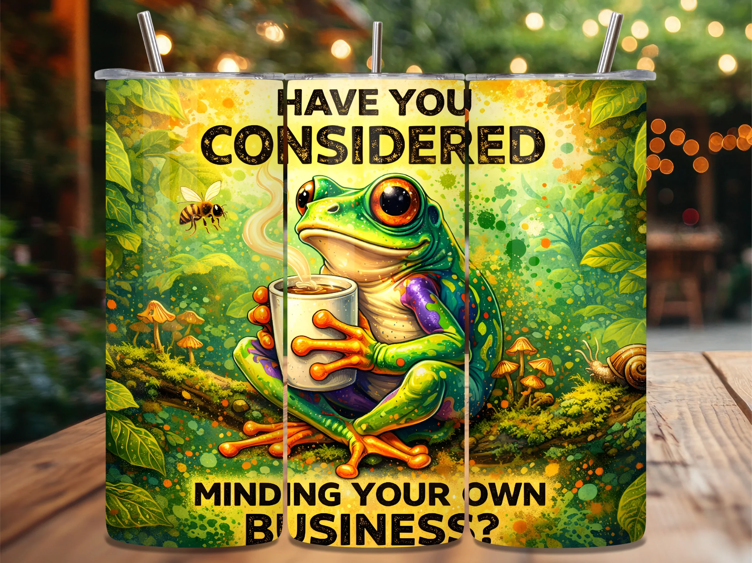 Funny Frog Coffee Quote Tumbler Wrap featuring frog and coffee cup