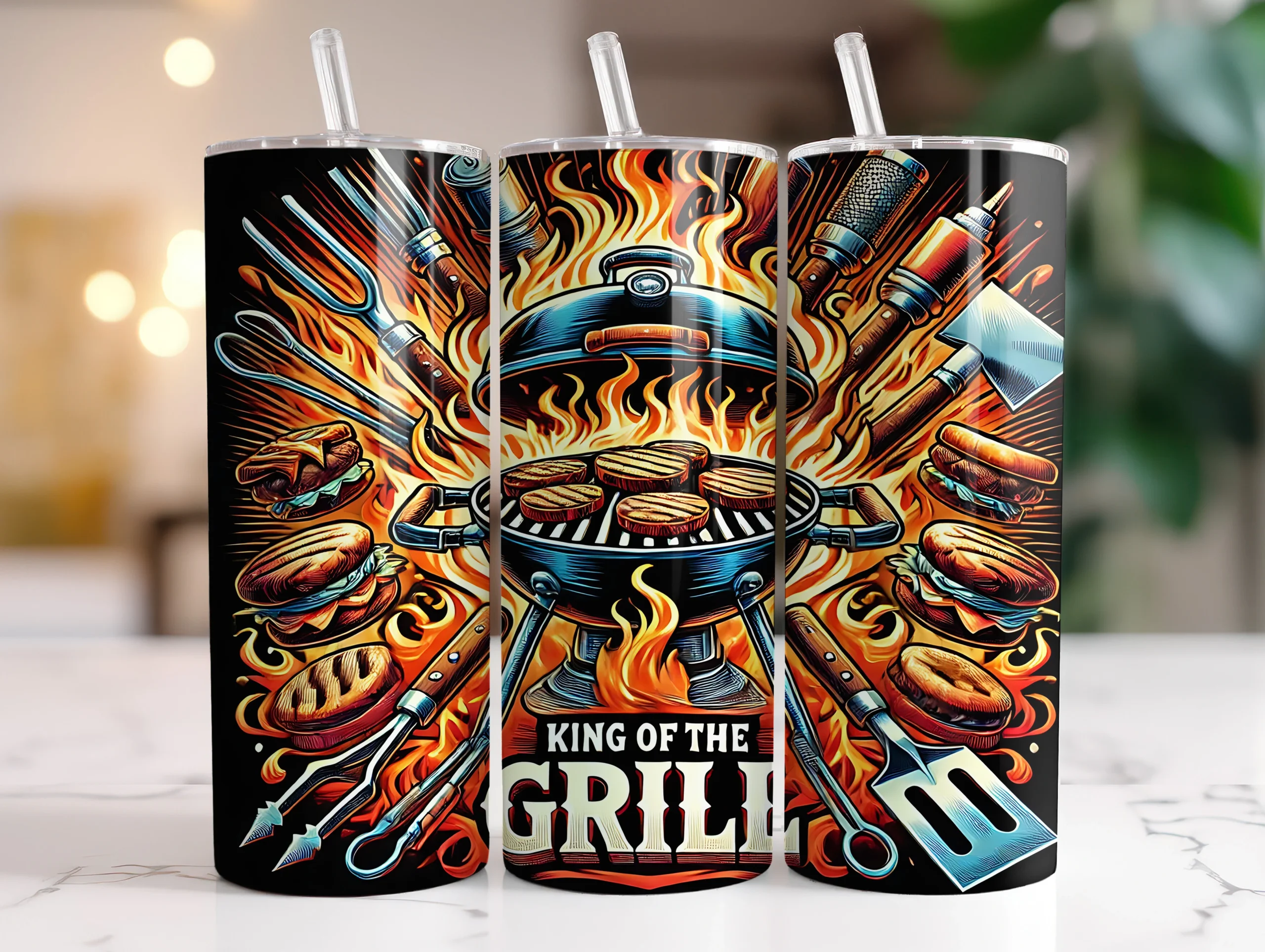 Funny Grill 20oz Tumbler Wrap for Men featuring grill and burgers