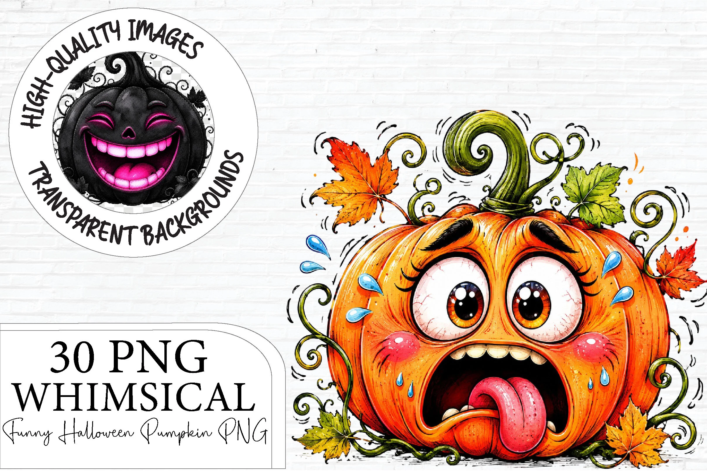 Funny Halloween Pumpkin Clipart Bundle featuring Pumpkin and Autumn leaves