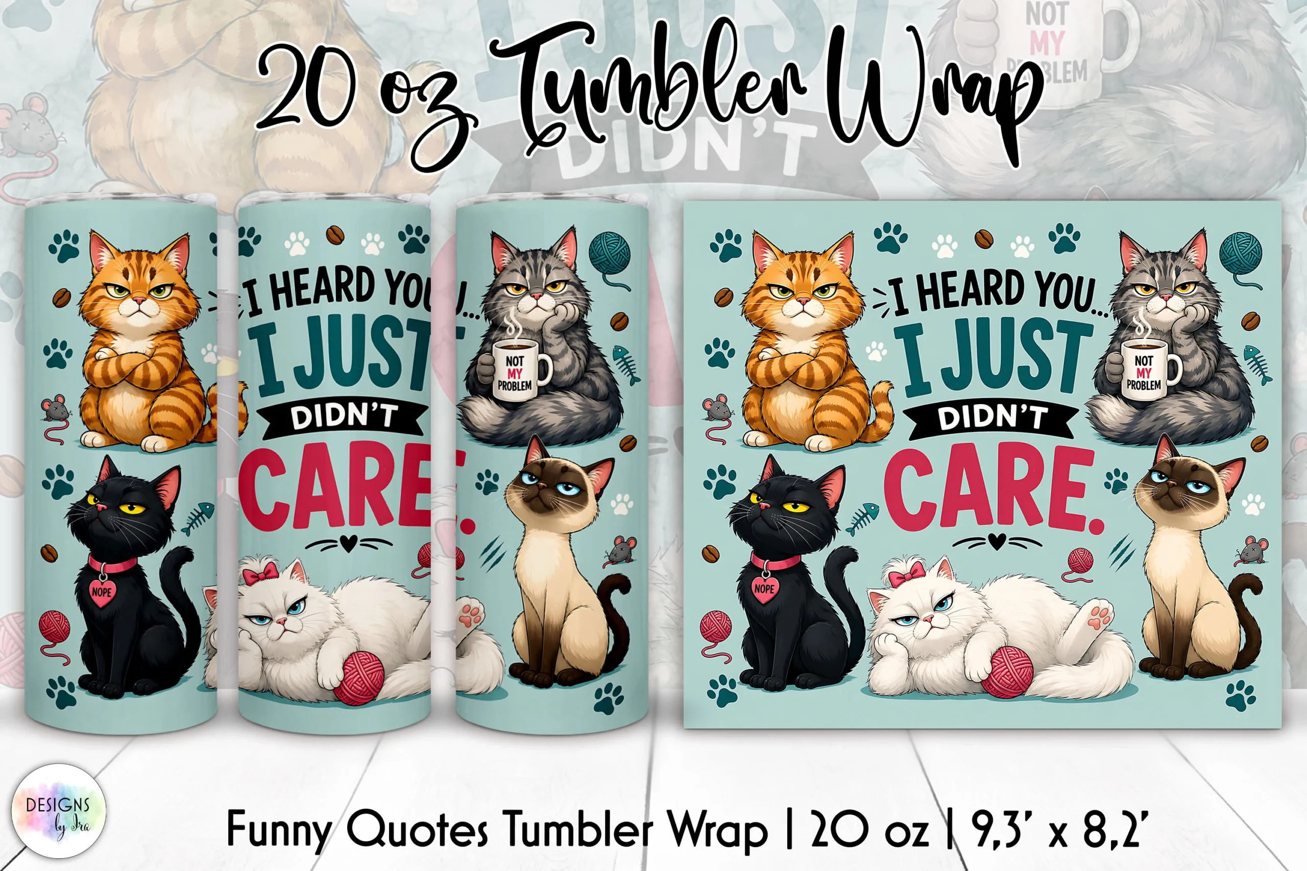 Funny Sarcastic Cat Tumbler Wrap featuring cats and yarn balls