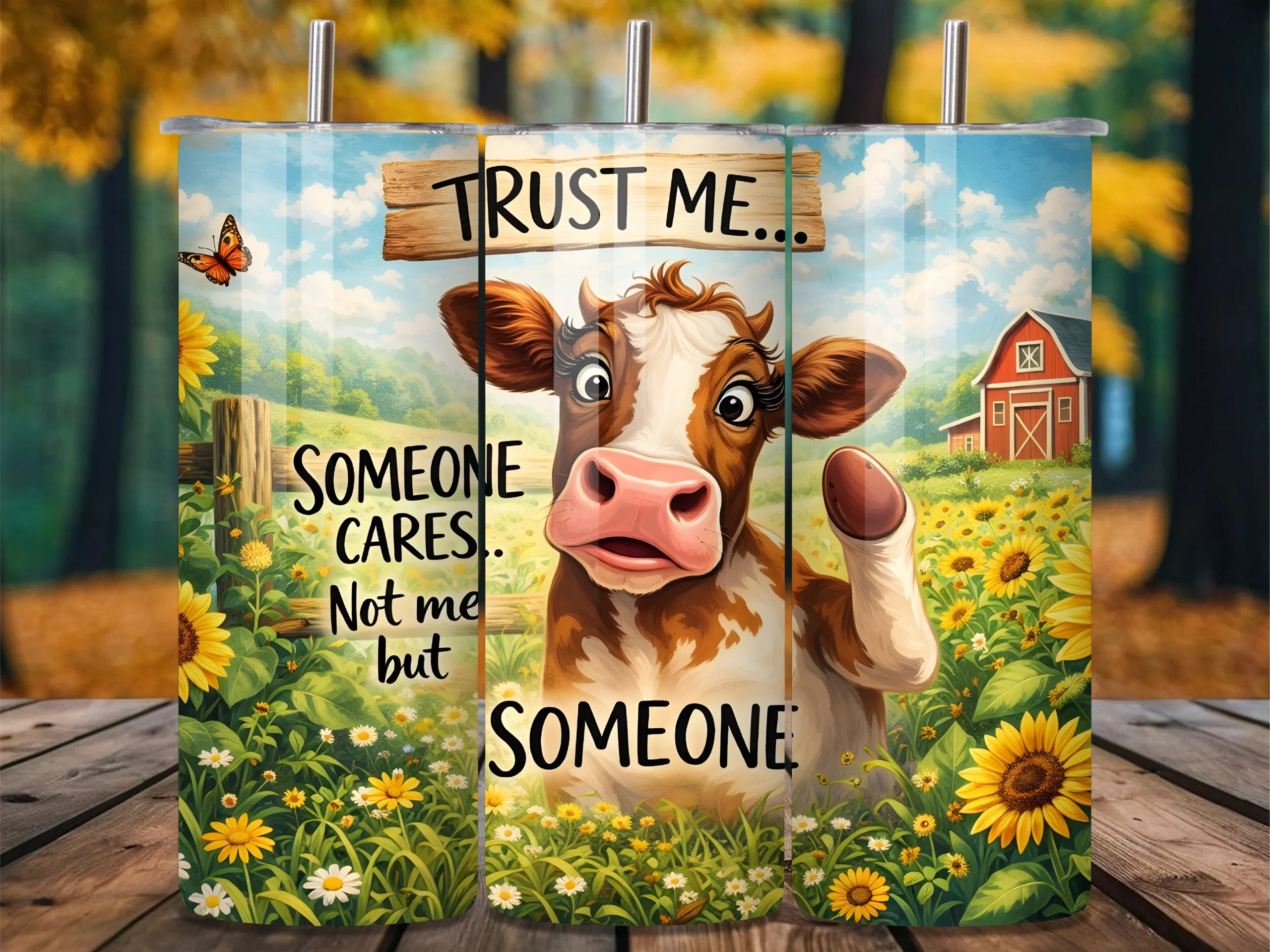 Funny Sarcastic Sunflower Cow Tumbler featuring cow and sunflowers