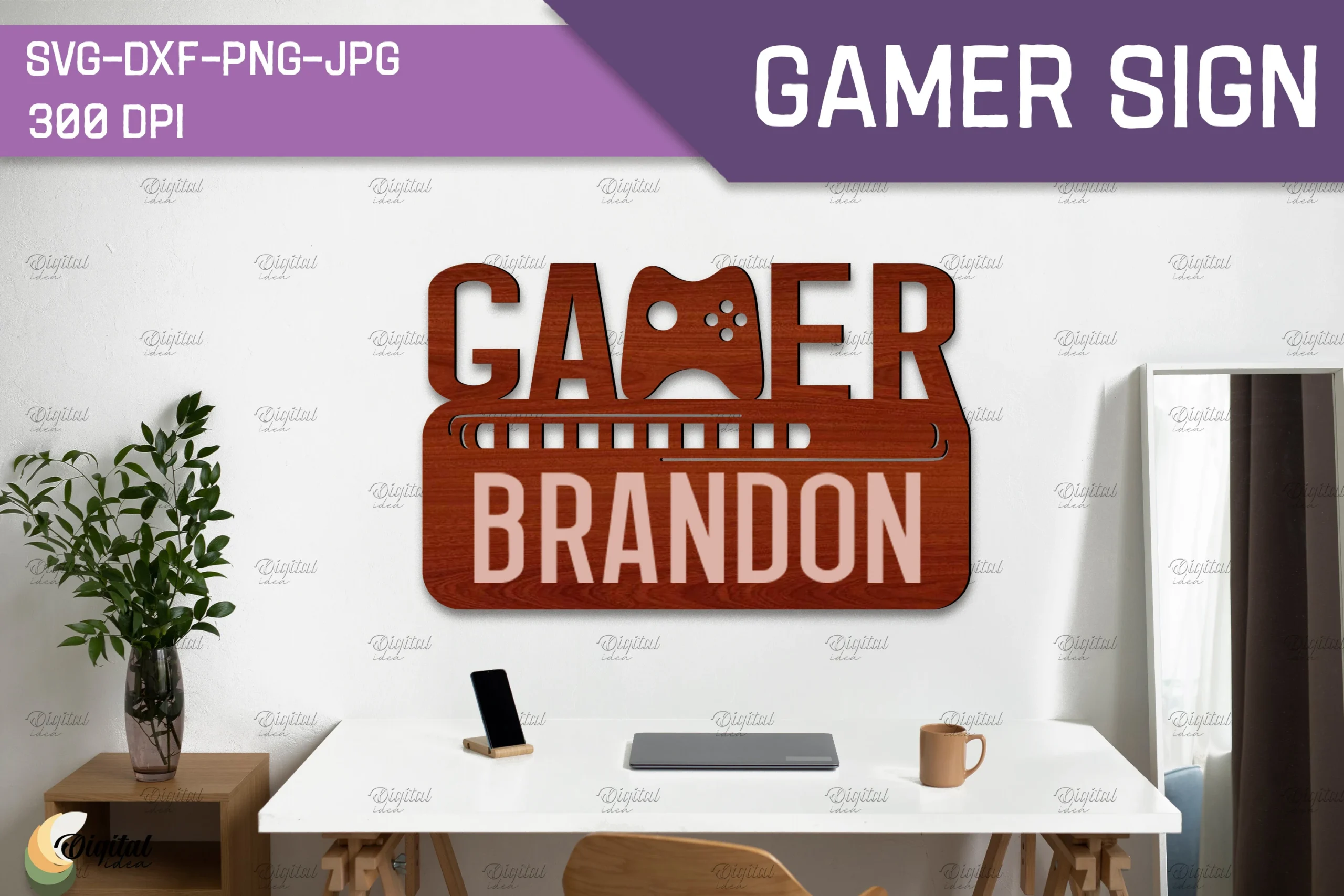 Gamer Sign SVG. Monogram Signs Laser Cut featuring game controller and loading bar