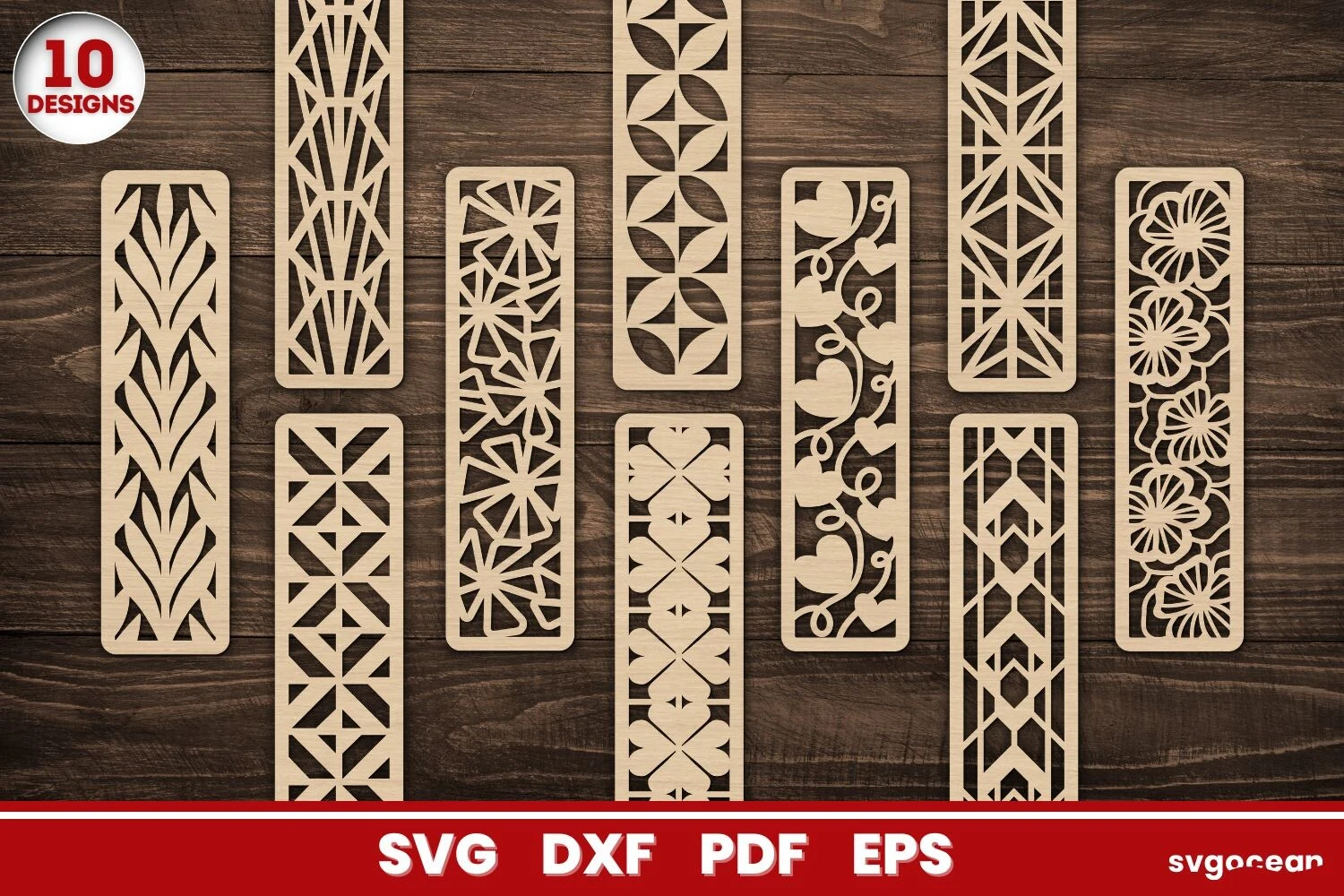 Geometric Bookmarks SVG Bundle featuring geometric shapes and floral motifs